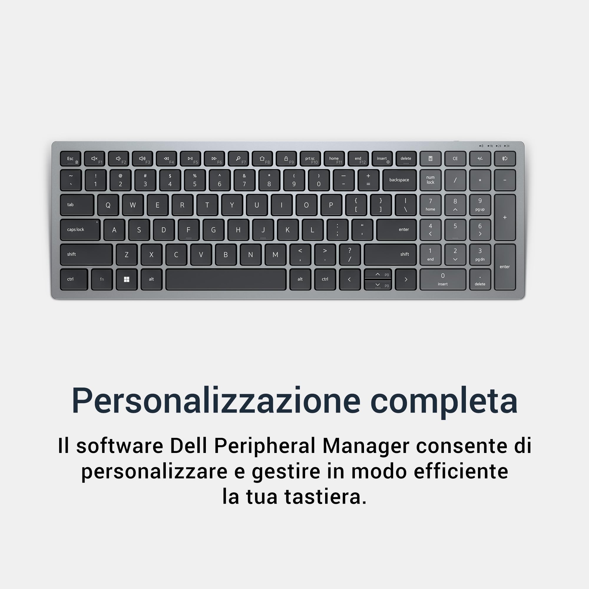 Dell KB740 Tastiera Compatta Senza Fili Multi-Device – QWERTY, Bluetooth 5.0 e RF 2.4 GHz, Tasti Programmabili, Crittografia AES-128, Batteria 36 Mesi, Windows, Mac, Linux, ChromeOS e Android, Gray