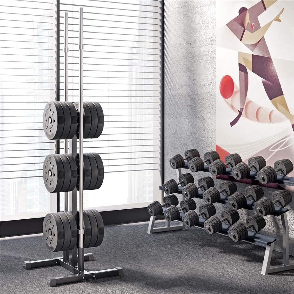 Yaheetech Rastrelliera Pesi Dischi Supporto per Manubri Piastre per Pesi Portata 400 kg Albero Rastrelliera Olimpica Allenamento in Metallo per Fitness da Palestra Uso Domestico