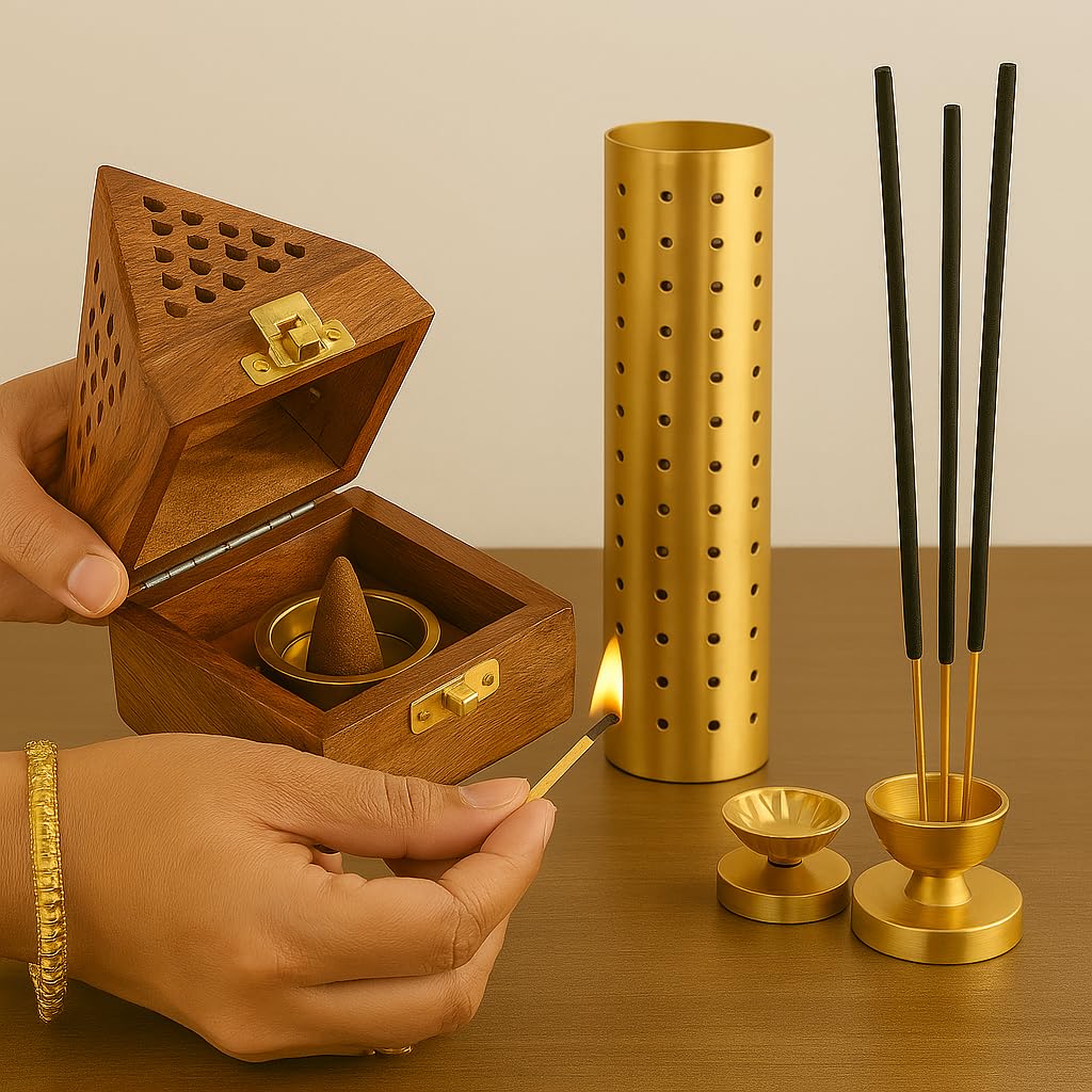 Sheesham Wood Dhoop Stand Combo - Elegant Incense Holder -2