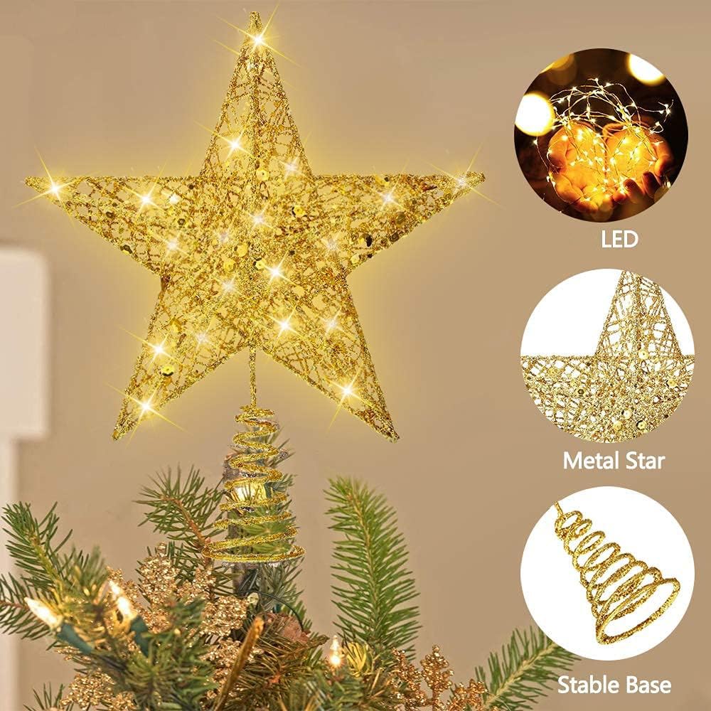 Christmas Tree Topper,Glittered Gold Star Tree Topper,Christmas Tree Decoration,Holiday Party Home Indoor Decororations - Image 2