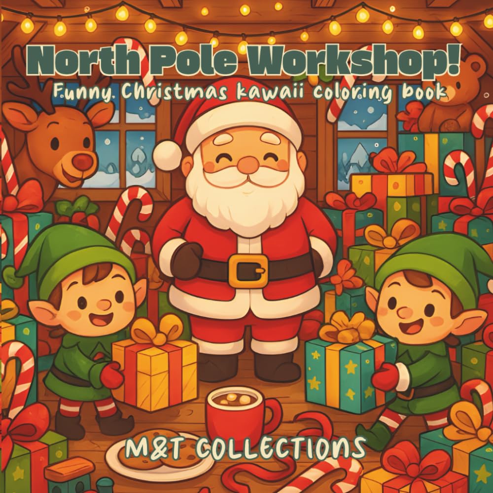 North Pole Workshop!: Funny Christmas kawaii coloring book