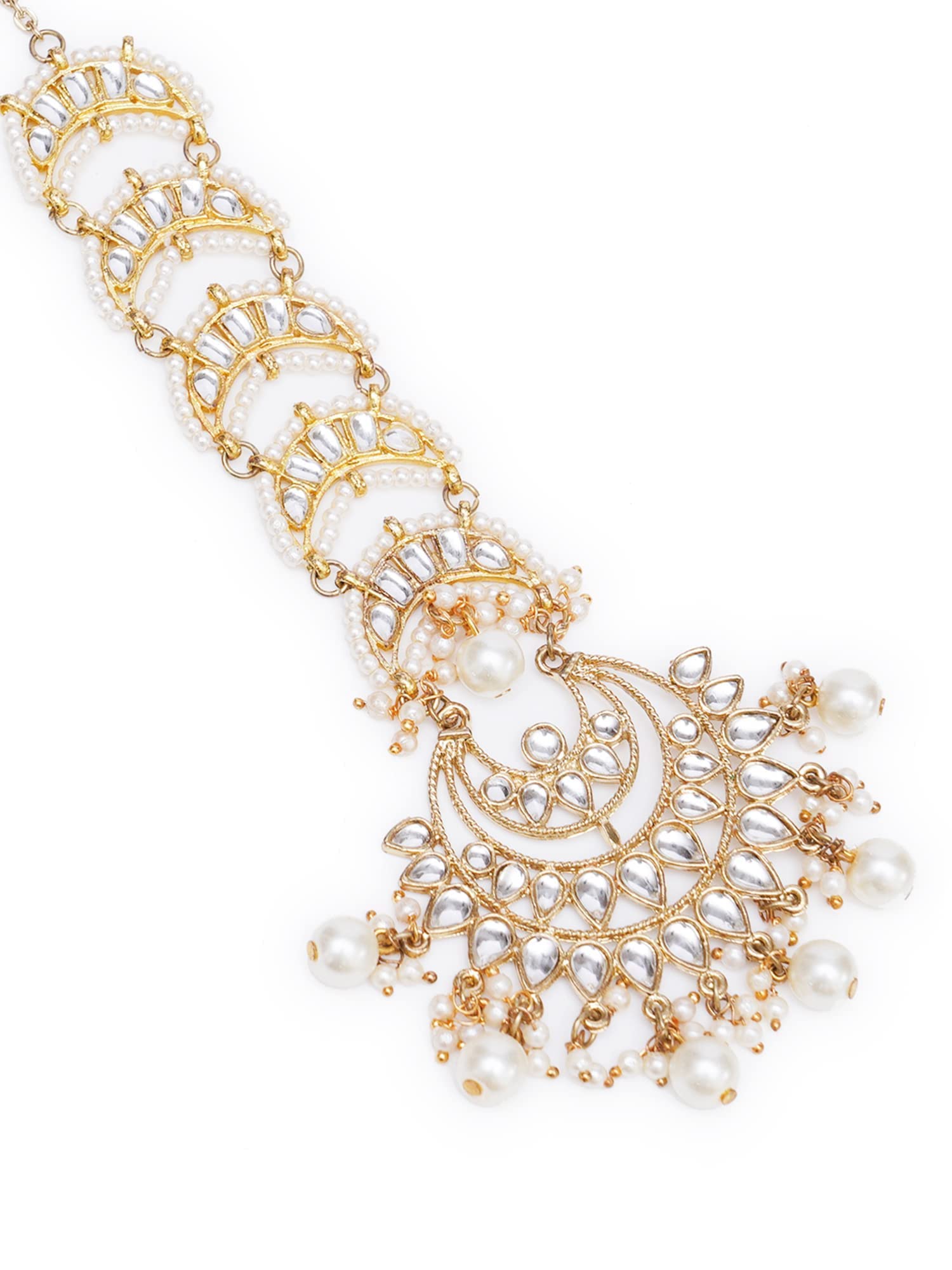 karatcart Gold Plated Handcrafted Moon Shaped Kundan Maangtikka-picture-7