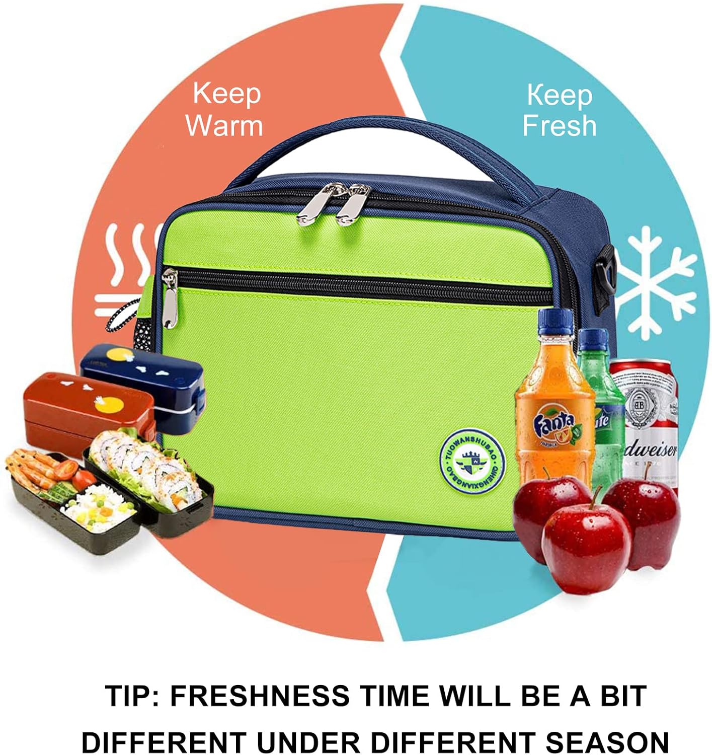 weiatas Kids Lunch Bag Small Insulated Lunch Box For Boys Girls Toddlers Back to School, Reusable Children Lunch Cooler Tote Bag with Removable Shulder Strap & Pocket (Green-2) - Image 4