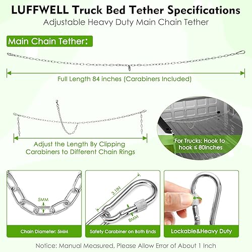 Miniatura 3 de Correa cruzada de cadena para cama de camión, a prueba de mordidas, sistema de correa para perro, restricciones de cama de vehículo resistente para