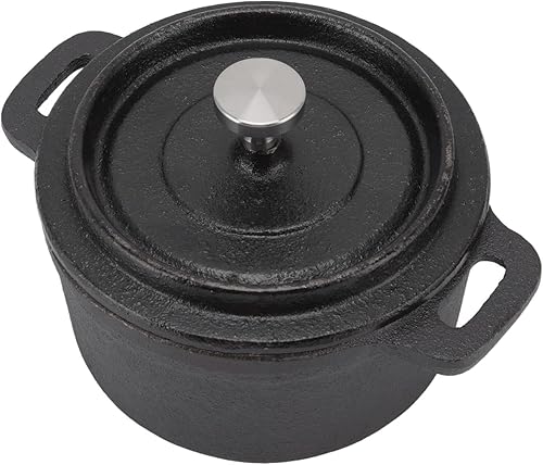 Miniatura 8 de Olla de hierro fundido, olla de horno holandés con tapa, olla para servir, horno holandés con doble asa, horno holandés para hornear pan y cocinar