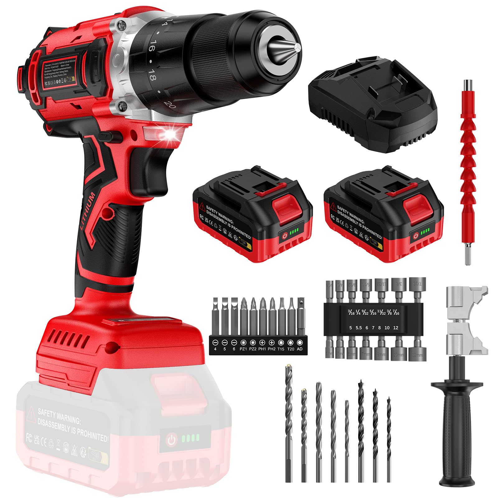 21V Taladro Percutor Bateria - Taladro Atornillador Batería Inalámbrico | Atornillador Electrico con 2 Baterías 4.0Ah, Función Impacto, Sin Escobillas, 20+3 Ajuste Par, 13mm Portabrocas, 2 Velocidad