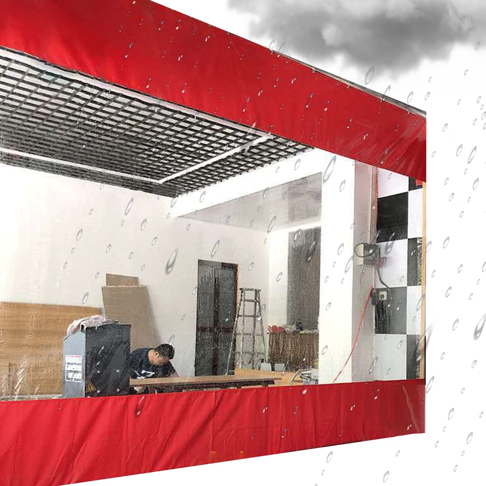 Bâche Transparente pour Porche, bâche Robuste avec œillets métalliques, pour pergola, Porche, ombrage de Jardin, Camping, Tapis de Sol, Rouge, 1 x 1 m