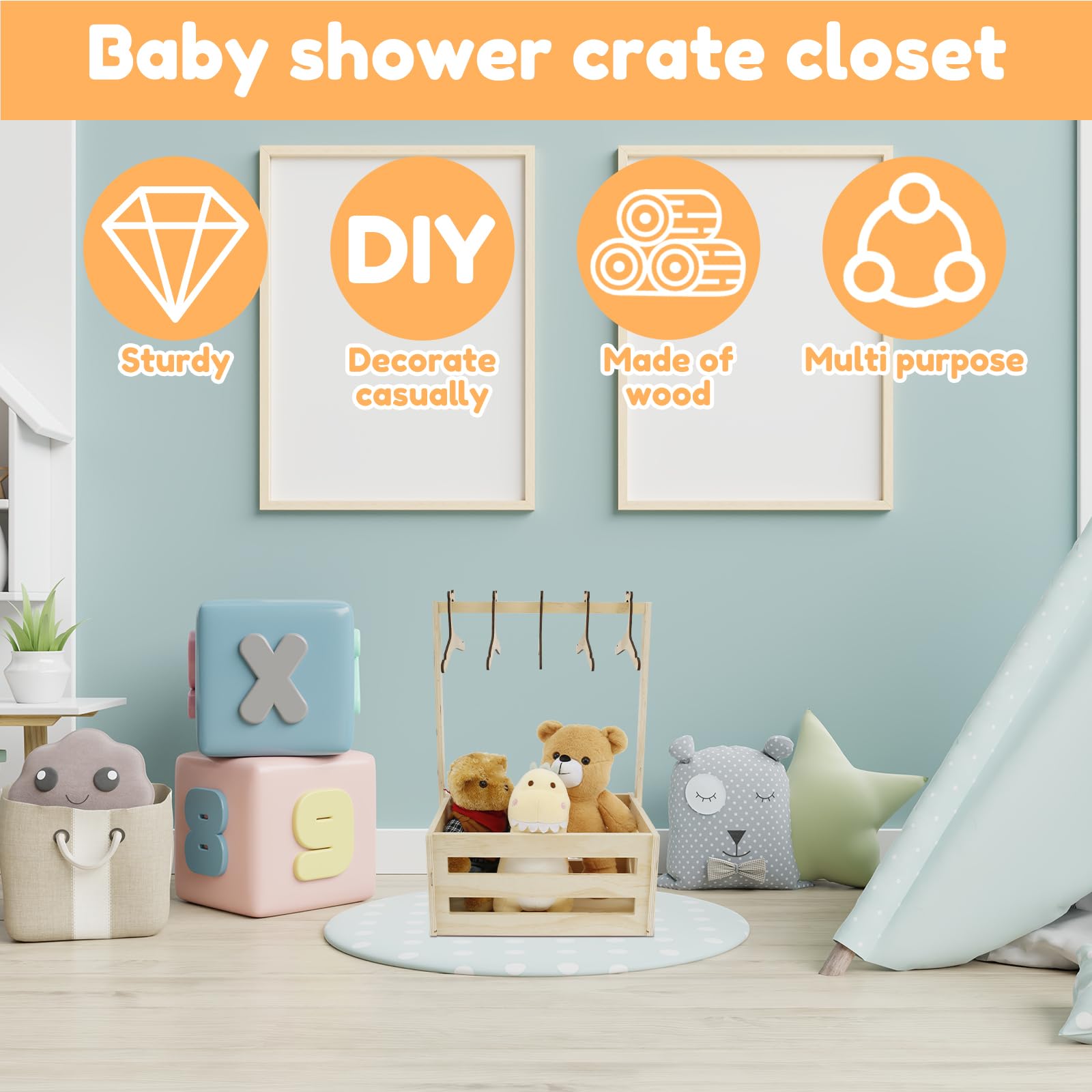 Boîte de rangement pratique en bois pour fête prénatale - Panier de rangement décoratif pour fête prénatale - Panier cadeau pour garçons et filles - Nouveaux parents (A)