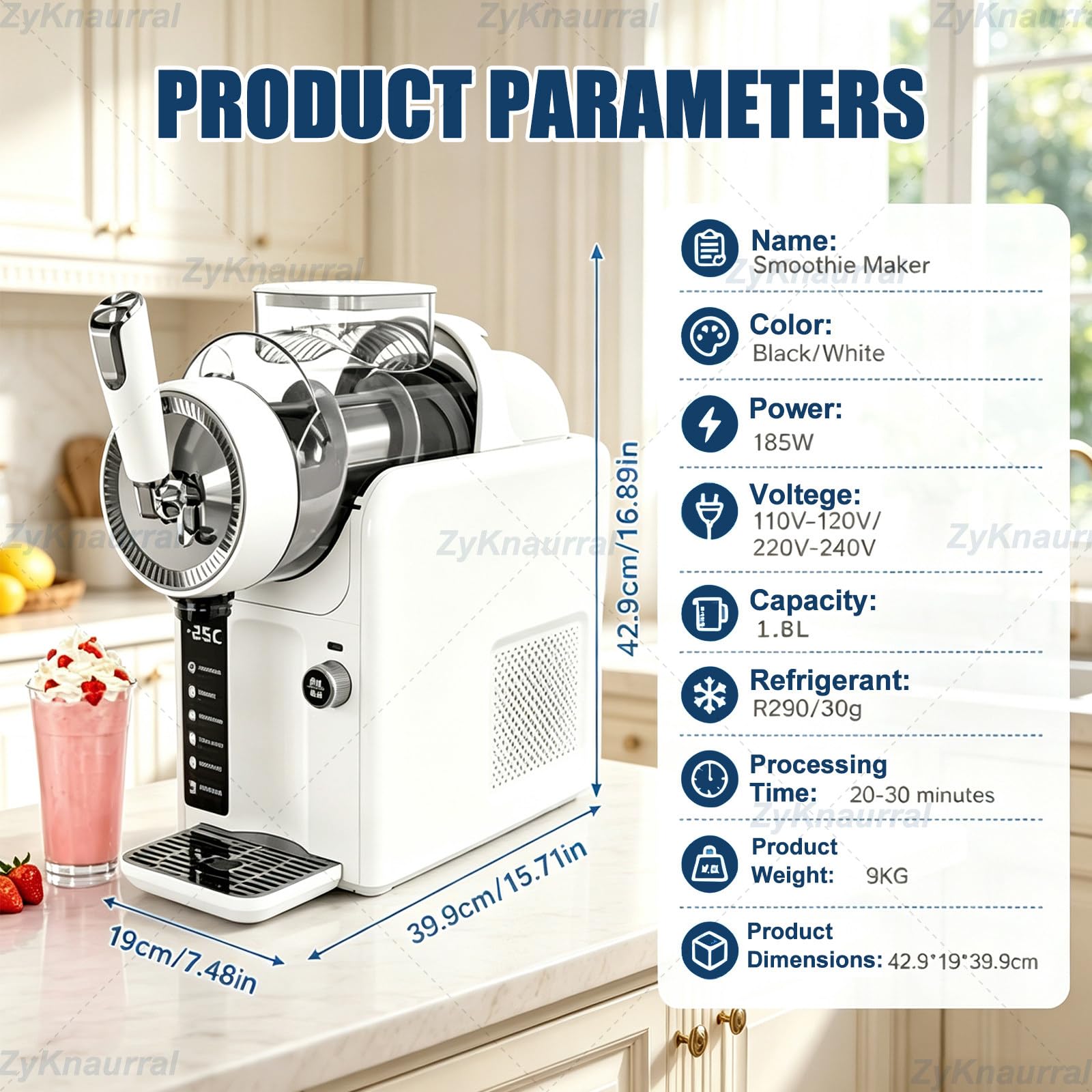 Máquina De Granizados Con Depósito De 2 Litros Para Uso Doméstico, Heladera De Helado Cremoso De 185 W: 5 Programas Preestablecidos, Autolimpieza Y Control Inteligente De La Temperatura Black