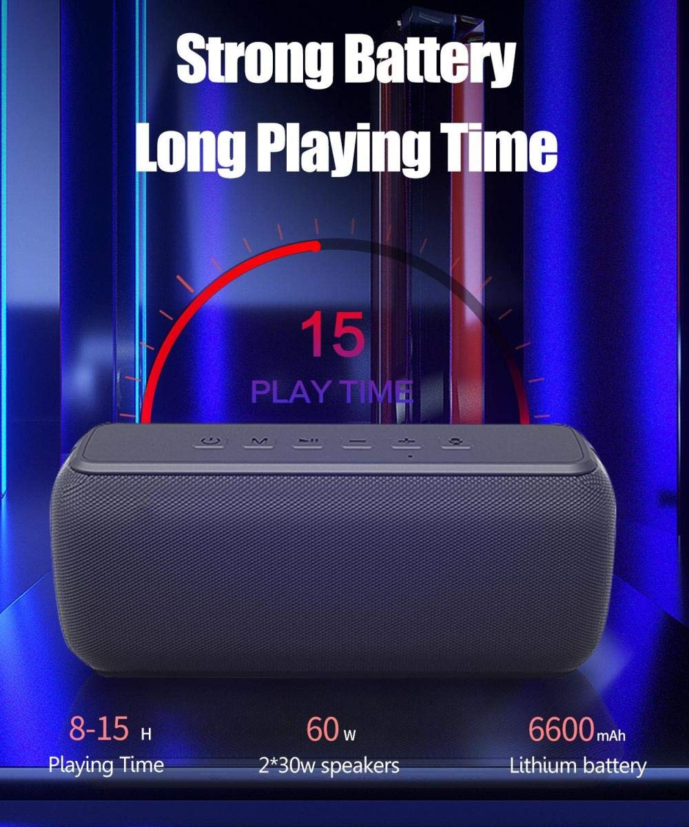 Altoparlante bluetooth portatile 60W con subwoofer wireless IPX5 impermeabile TWS 15H tempo di riproduzione assistente vocale super bass-_Red