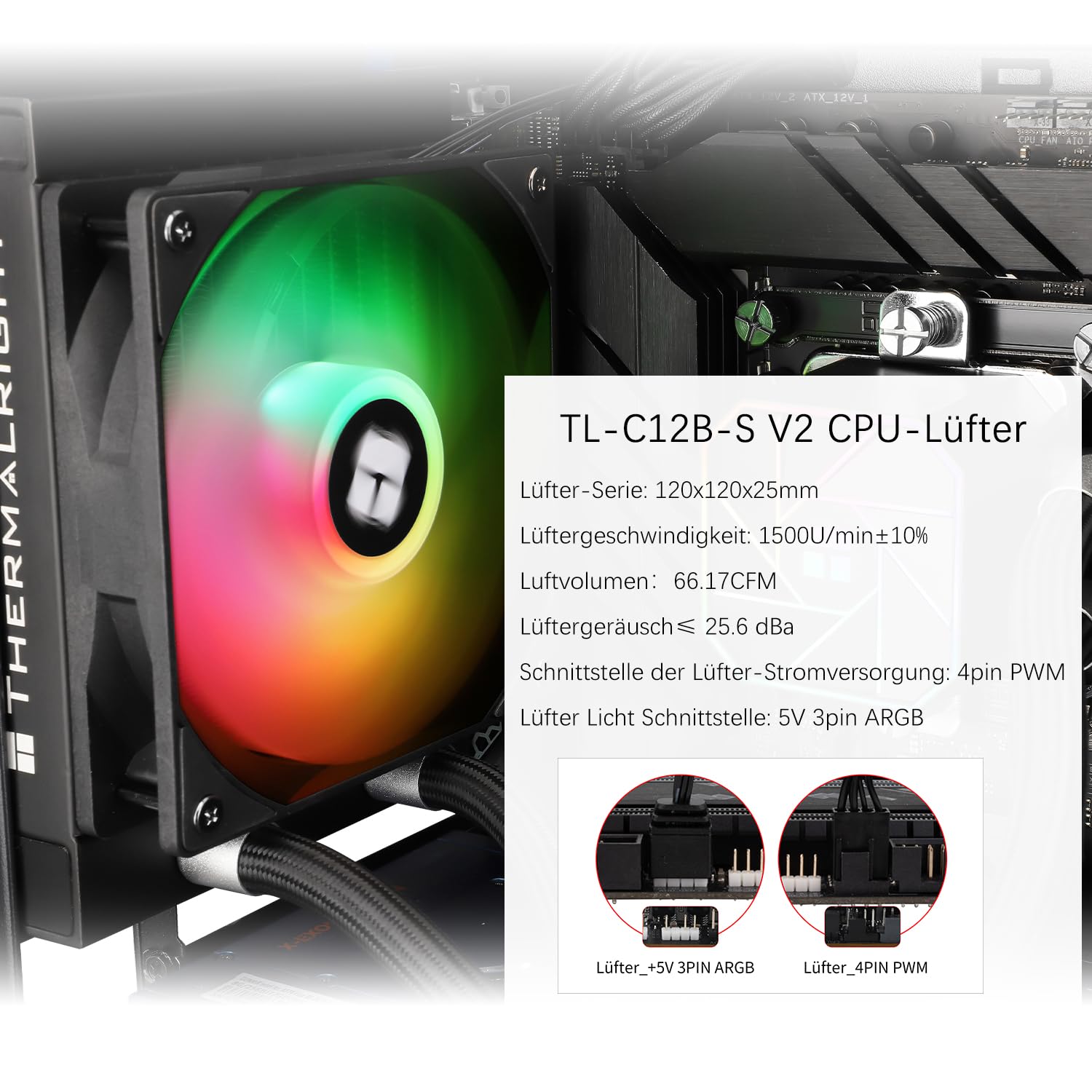 TR-Thermalright Aqua Elite 120 V3 CPU, raffreddamento ad acqua completo, 120, specifiche AIO PC, ventola di raffreddamento ARGB da 120 mm, facile installazione, compatibile con AM5/AM4, LGA1851/1700
