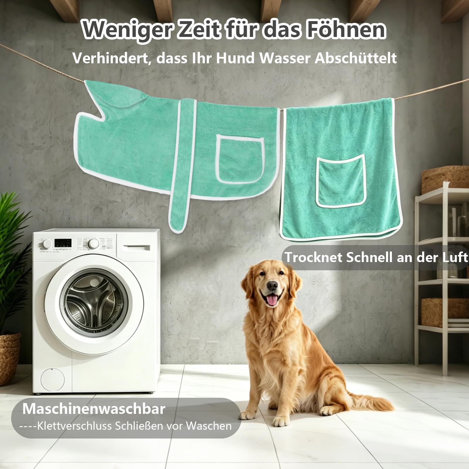 Hundebademantel Set mit Extra Großes Hundehandtuch und Aufbewahrungsbeutel, Stark Saugender Hundebademantel mit Verstellbarer Gürtel für Kleine, Mittlere und Große Hunde