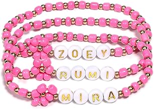 AICase for Kpop Demon Merch Rumi Zoey Mira Inspired Bracelets 3 Pcs Stackable Stretch Friendship Beaded Bracelets for k pop Unique Merchandise Jewelry Gifts for Fans Women Men_Pink