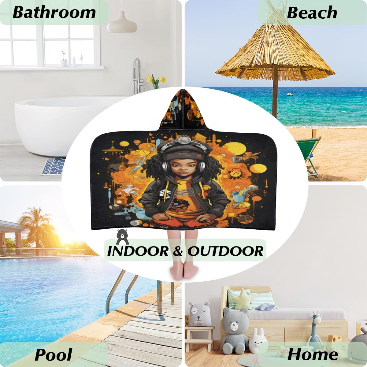 Pardick Kids Bath Towel Graffiti Boy Beach Towel with Hood Pool Cover Up for Girls Boys Soft Absorbent Hooded Bath Towel Toddler Towels for Beach, Pool