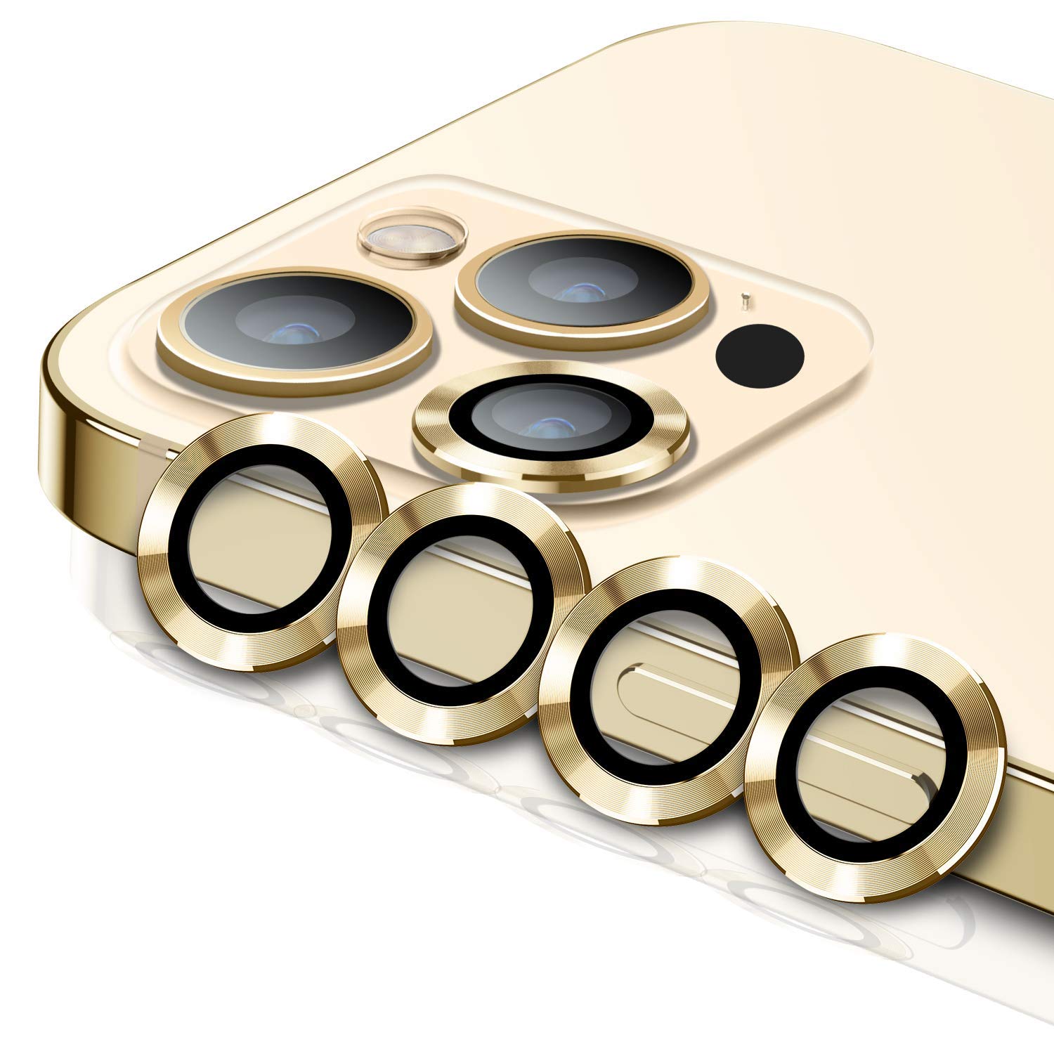 (3+1PCS) Yikda For Iphone 12 Pro Max (6.7 inch) Camera Lens Protector, Scratch-Proof, Drop-Proof Premium HD Tempered Glass Aluminum Alloy Lens Screen Stiker Cover Film - Gold