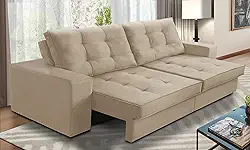 Sofá Retrátil e Reclinável 2 lugares 1,70m com Molas Marcela Suede Bege Adonai Estofados