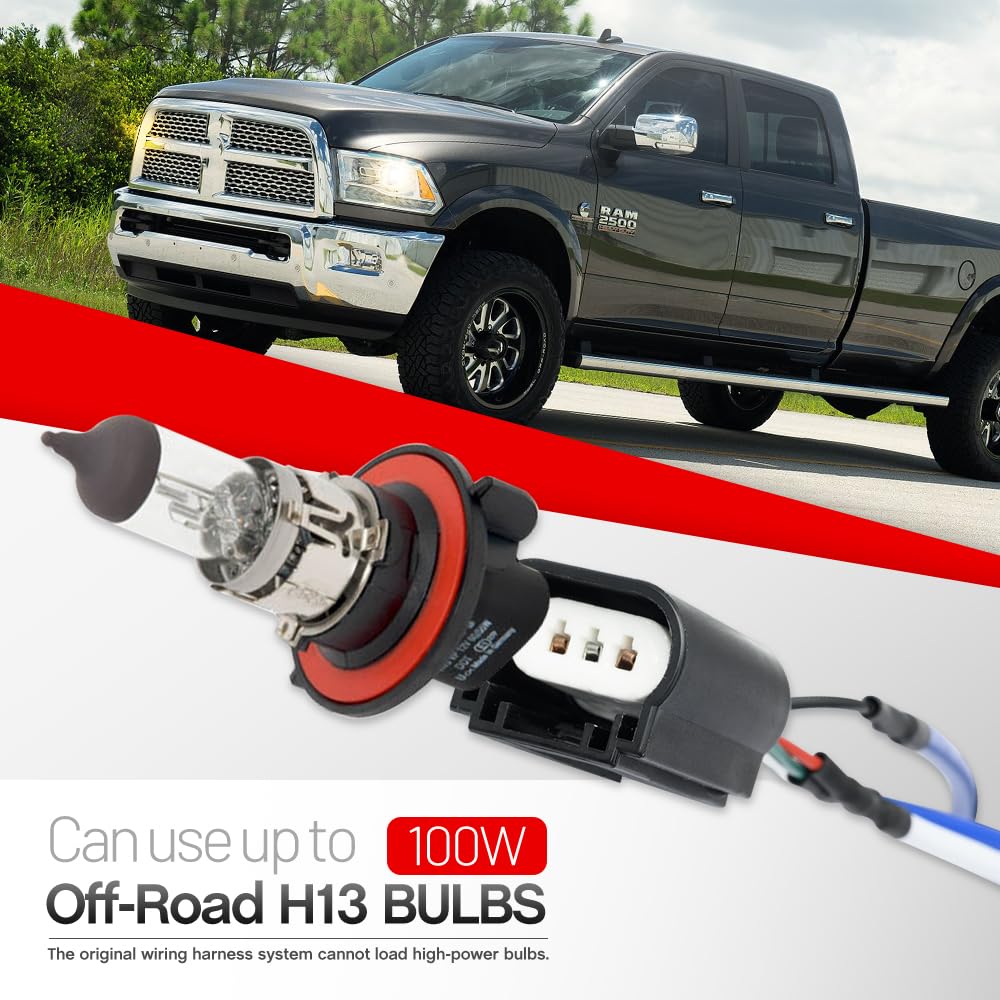 H13 9008 LED Headlight Relay Wire Harness for 2004-2014 Dod'ge Nitro Dakota Durango Grand Caravan Ram 1500 2500 3500 High Beam & Low Beam Conversion Headlights Heavy Duty Wiring