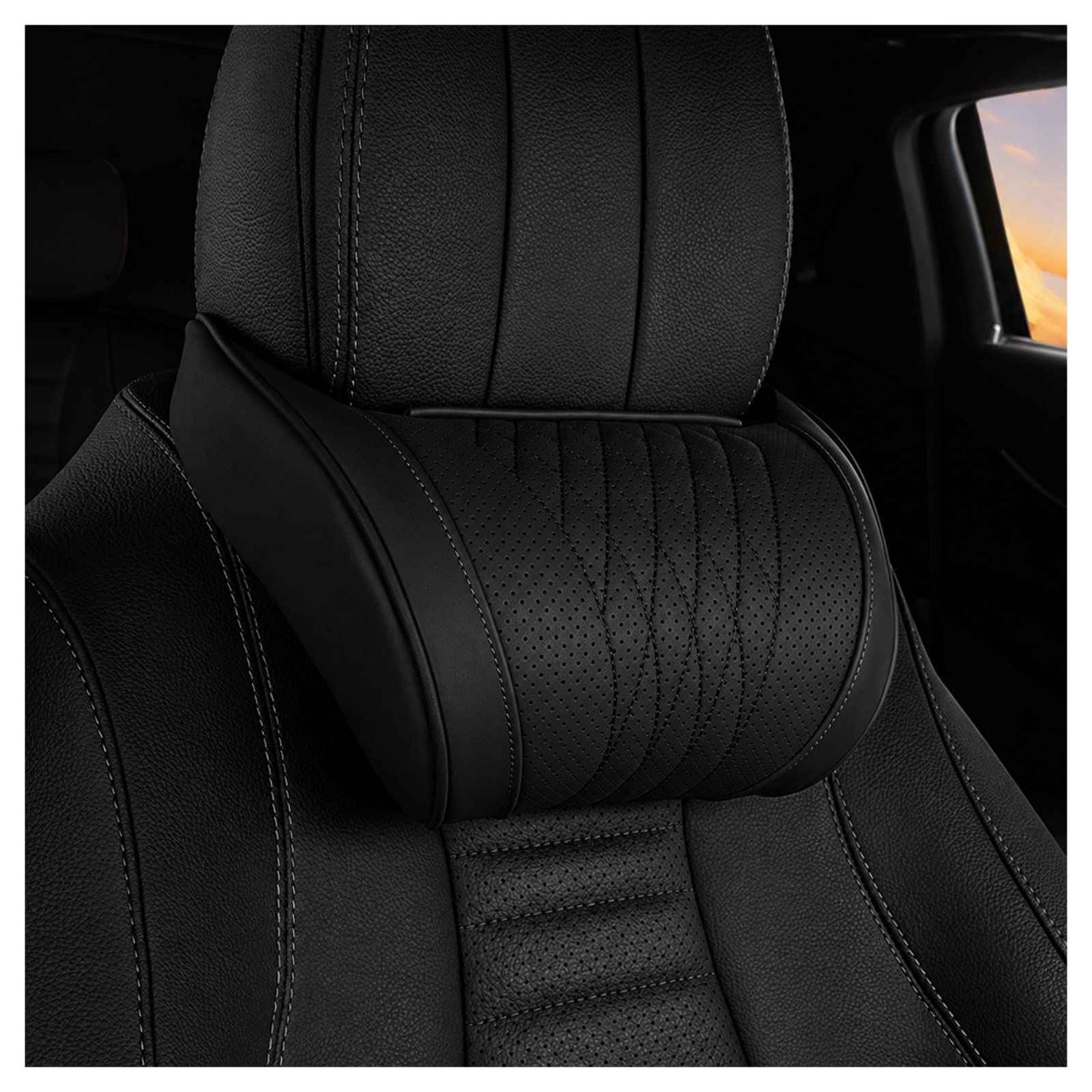 Poduszka na zagłówek samochodowy do Mercedes Benz S Class S400d S450 S500 S580 S580e S600 S680 560e, poduszka podpierająca kark, ergonomiczna podpora, perforowana skóra PU, do większości samochodów