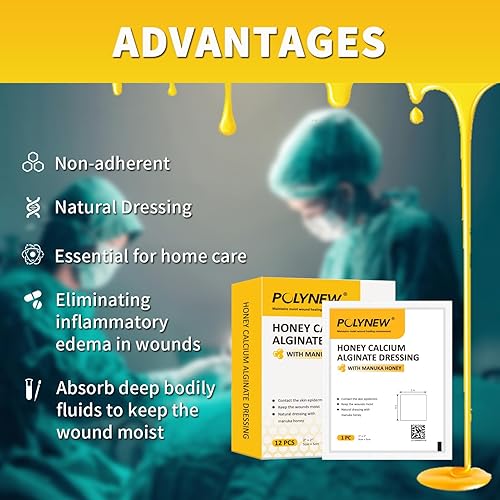 Miniatura 4 de Apósito impregnado de alginato de calcio de miel de manuka, 2 x 2 pulgadas, 12 unidadescaja, apósito de alginato de calcio no adherente con miel de