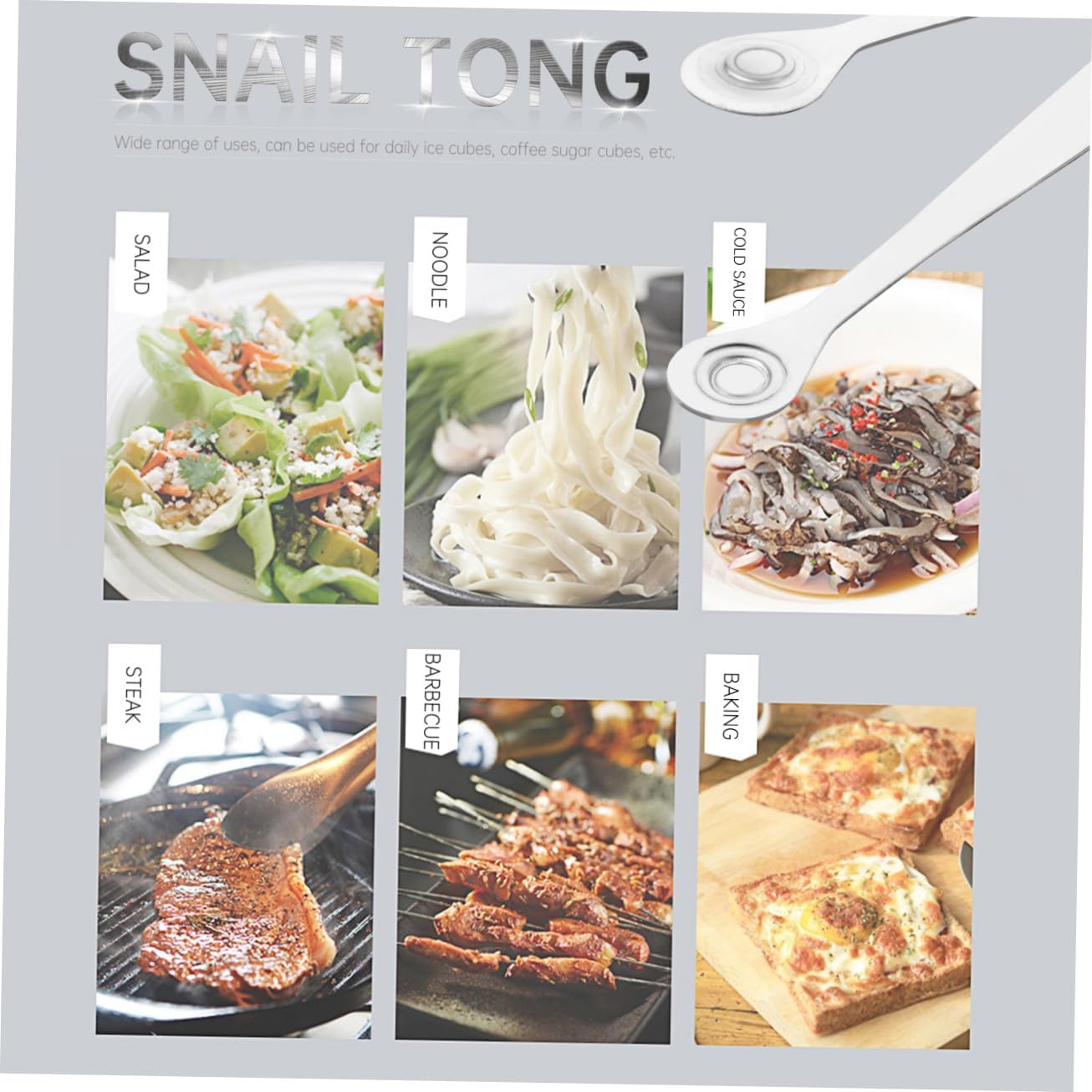 6pcs Stainless Steel Food Tongs Snail and Towel Tongs Ergonomic Design for Serving Ice Sugar Bread and More