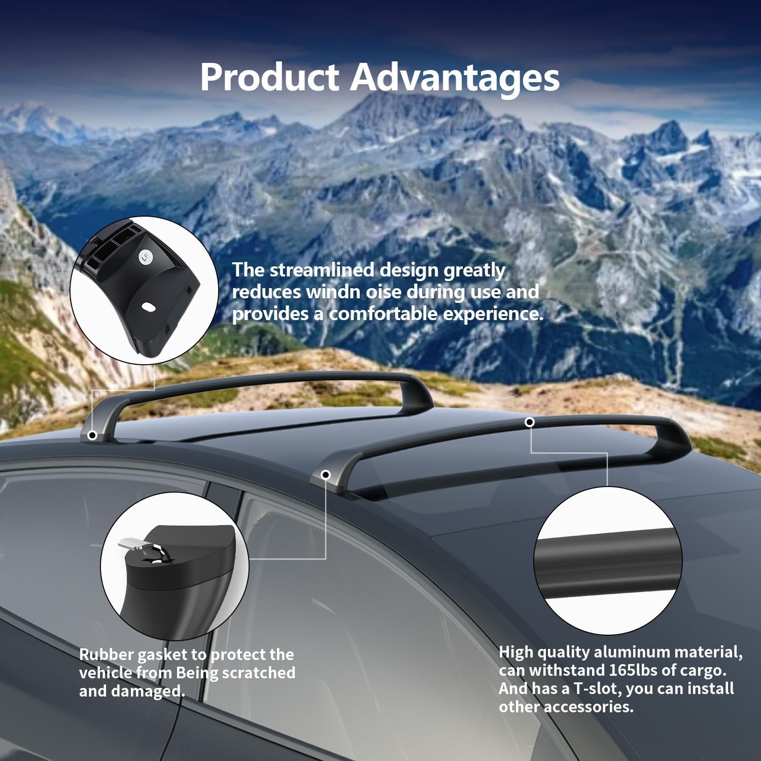 ThinSGO Noiseless Lockable Roof Rack Fits for Tesla Model Y 2020-2025 Cross Bar All Aluminum Kayak Bike Crossbar Rooftop Luggage Cargo Carrier for Canoe Rack