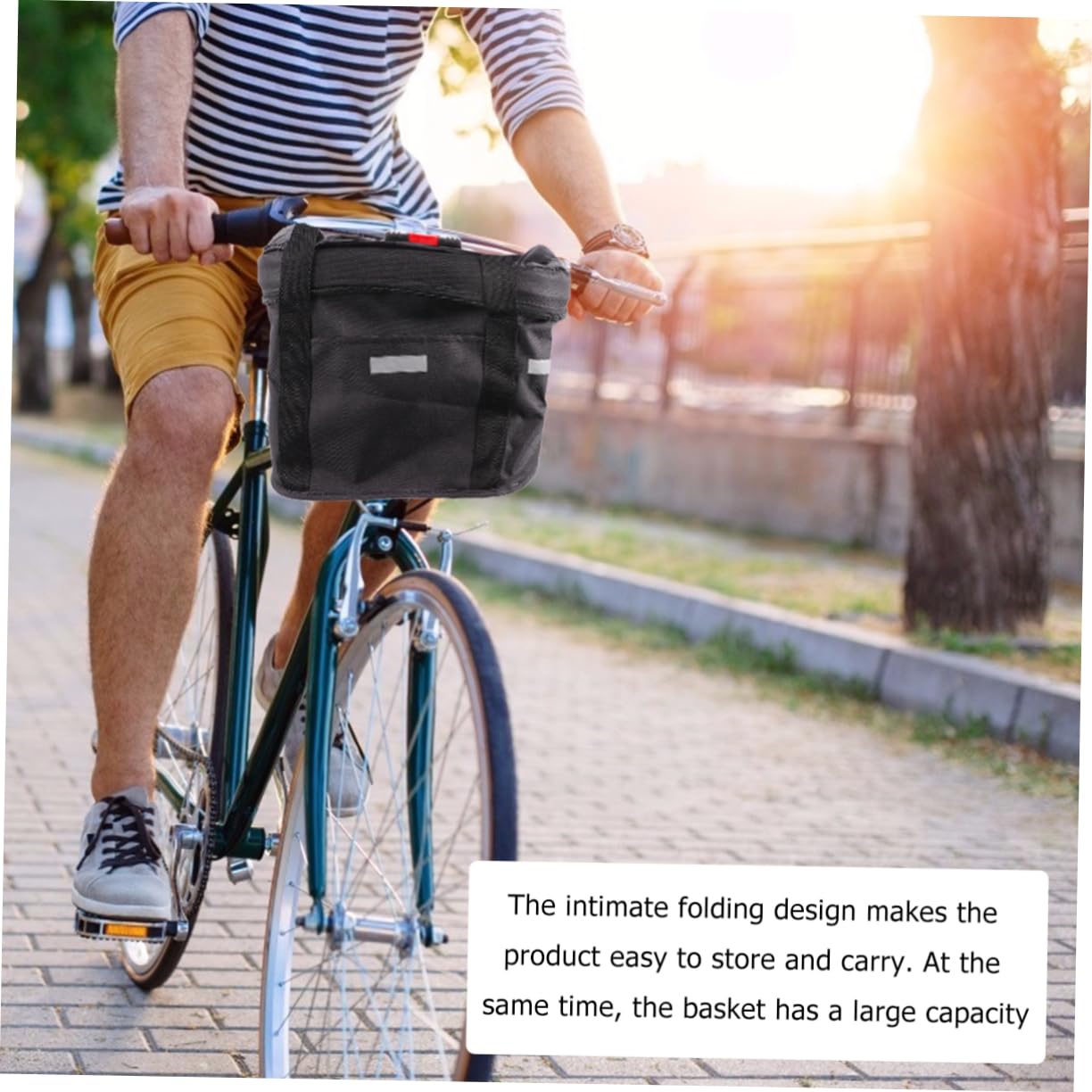 ibasenice Cestino Bici Pieghevole Oxford Nero capacità Ampia e Struttura Sottile in Alluminio, Resistente e Elegante per Bicicletta Elettrica