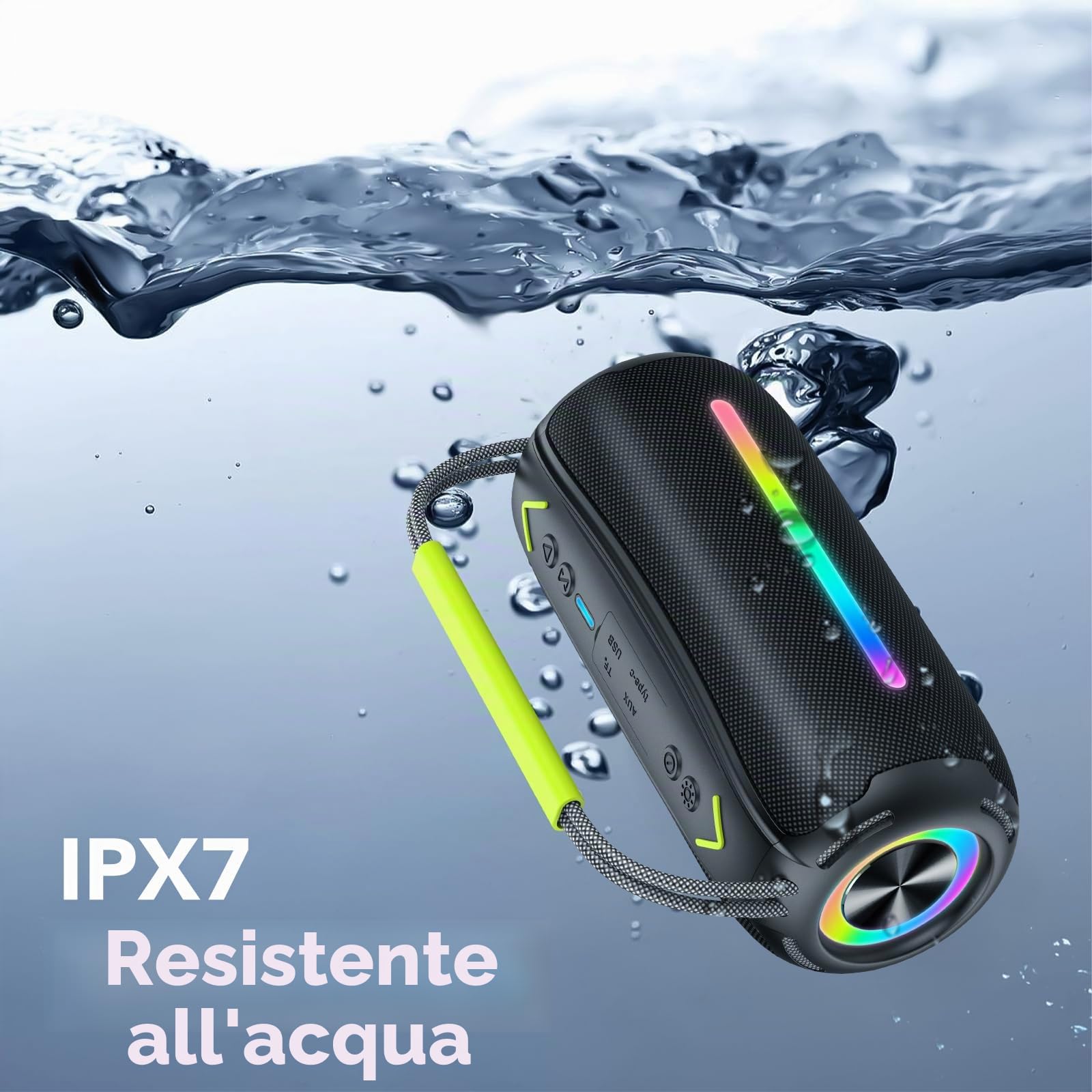 IKT Cassa Bluetooth Portatile 40W, Altoparlante Bluetooth con Doppio Bassi, Impermeabile IPX7, Luci RGB, 24h Autonomia, TWS/AUX/TF, Speaker Bluetooth per Feste/Outdoor/Viaggi