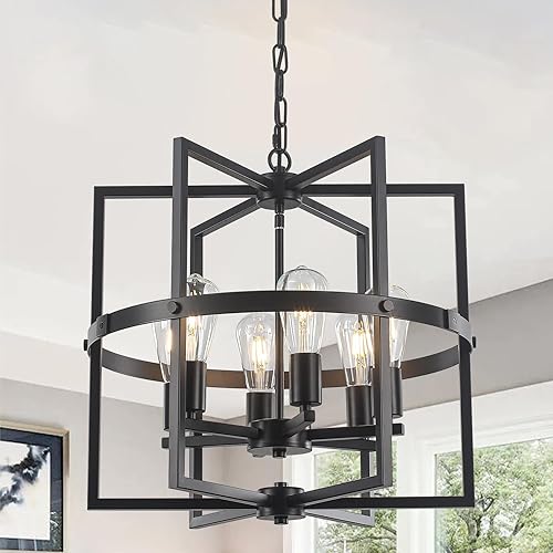 Candelabros negros para comedor de 6 luces modernas de granja para entrada, lámparas colgantes de metal de 19 pulgadas para cocina, isla de