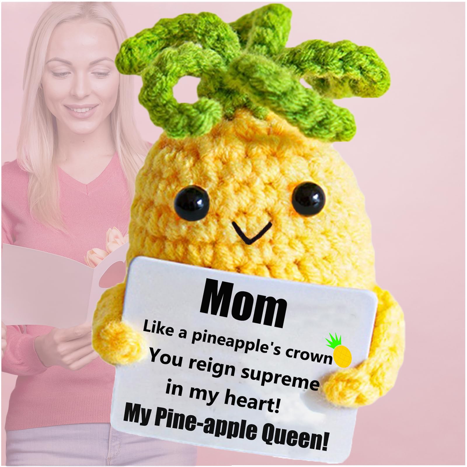 Avgiedy Mothers Day Birthday Gifts for Mom, Funny Gift Emotional Positive Support Pineapple, Handmade Positive Crochet Knitted Doll Gifts for Women,