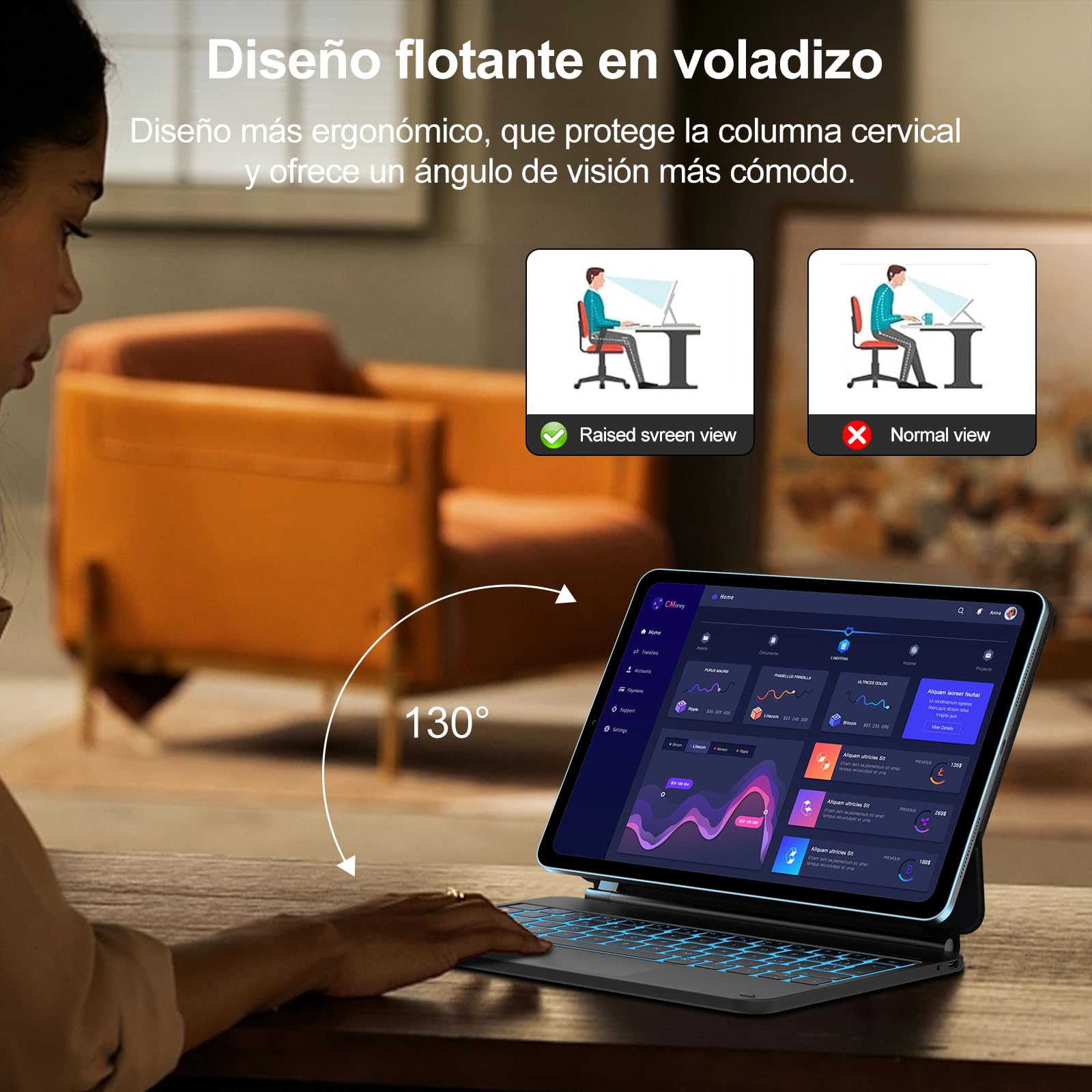 IVEOPPE Teclado Magic Magnético para Air 11'' M4/M3/M2, Funda Teclado de Ajuste Fácil para Air 6/5/4 Gen, iPad Pro 11 4/3/2/1 Gen, Soporte Flotante, Retroiluminación 7 Colores, con Trackpad, Negro