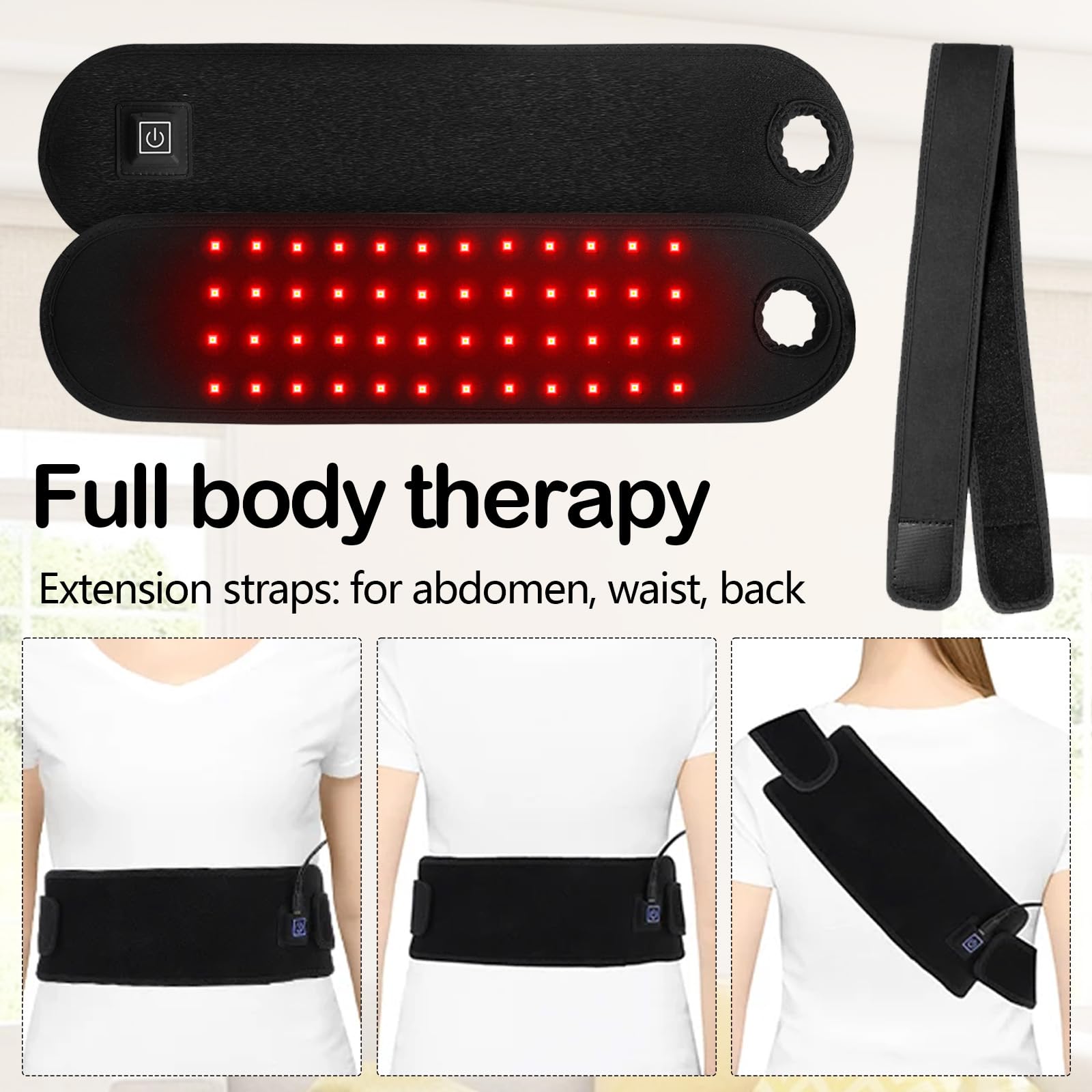 Ceinture de Thérapie par Lumière Rouge, Combo 660 nm et 850 nm Lumière Rouge Thérapie,Thérapie Infrarouge Lumière Rouge Pour Soulager la Douleur, pour Poignet,Muscle,Dos,Genou, épaules