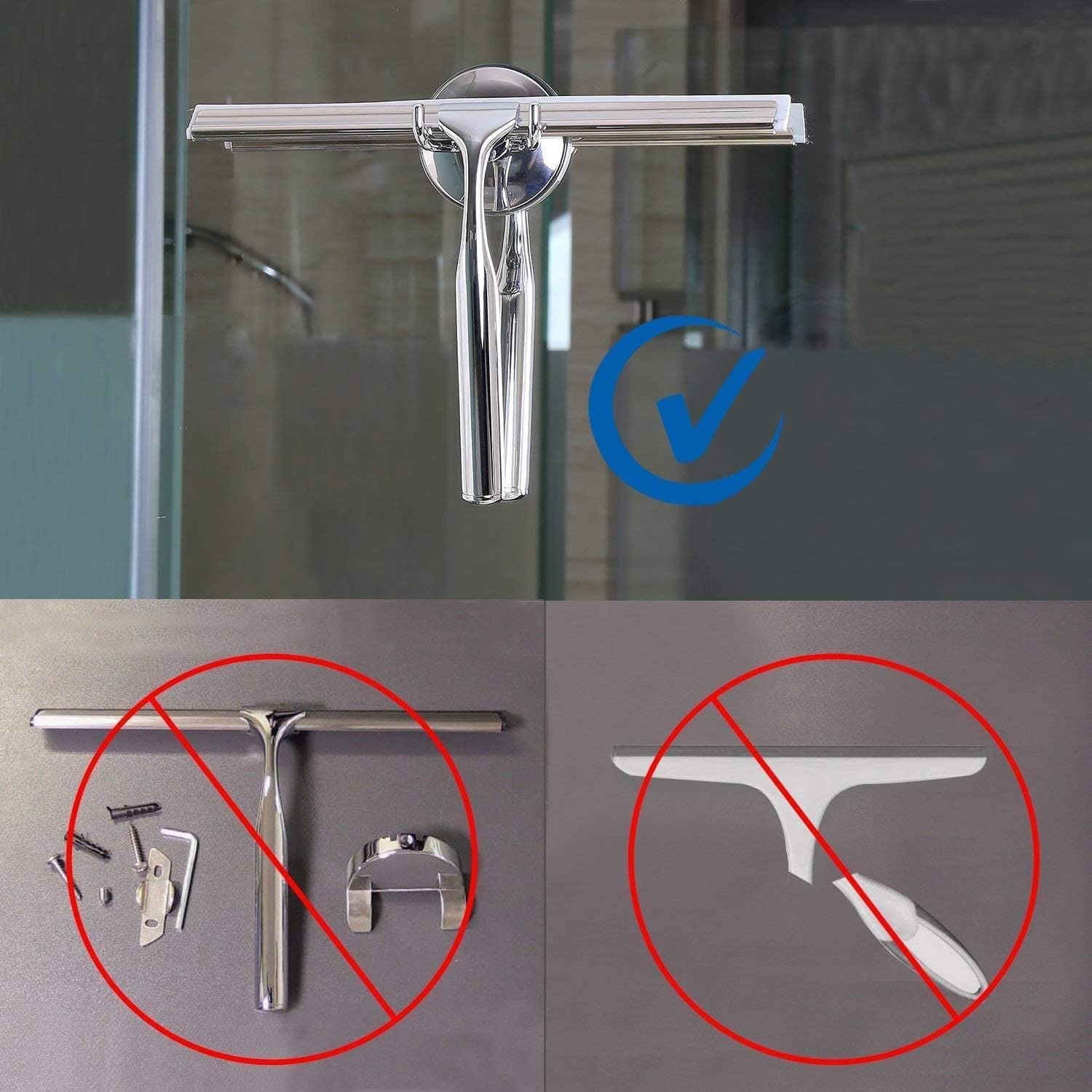 Duschabzieher, Edelstahl-Abzieher, Abzieher for Dusche und , Spiegelwischer, Fenster-Fliesenschaber for Badezimmer, Boden, Küche, Nassraum, Spiegel, Autofenster mit schönem, bequemem Griff und Aufbewa