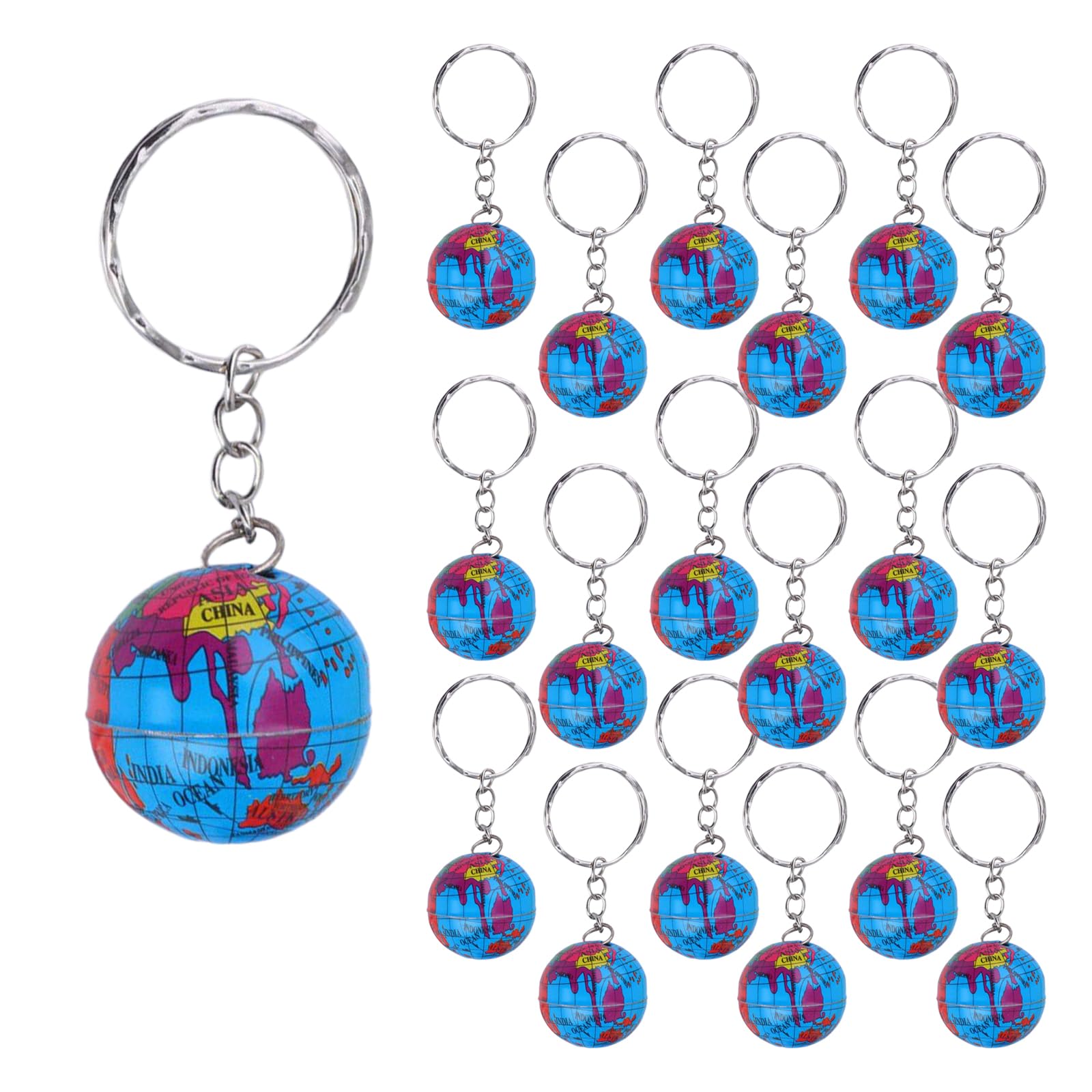 YQWIN 24Pcs Colorful Globe Keychains Bulk Planet Earth Keyrings