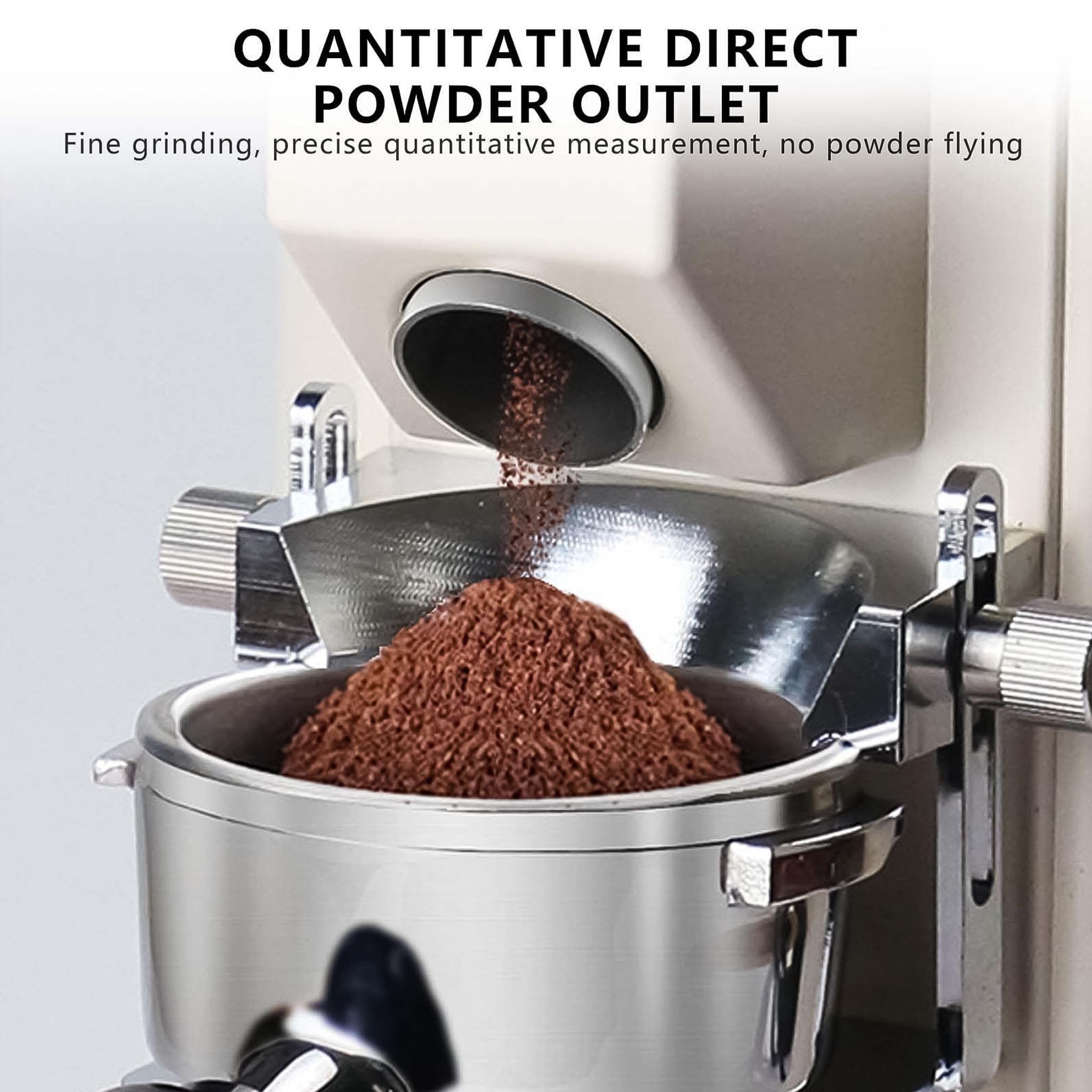 Molinillo de café comercial de fresa plana, fresa de 64 mm con 9 ajustes precisos para espresso y vertido, modos de dosificación dual con tolva de gran capacidad y soporte para portafiltro white