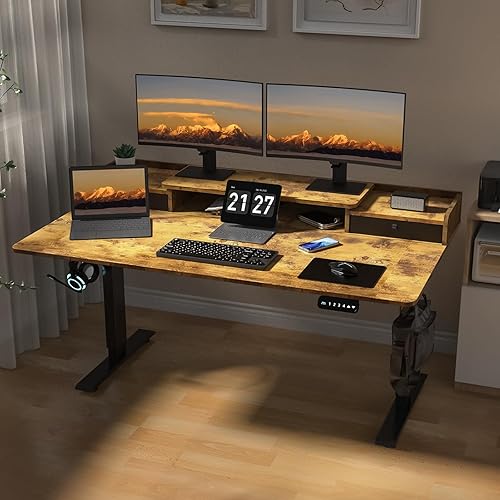 Miniatura 7 de Escritorio eléctrico de pie de 63 x 30 pulgadas con 2 cajones, escritorio de pie ampliado de altura ajustable con almacenamiento, estación de