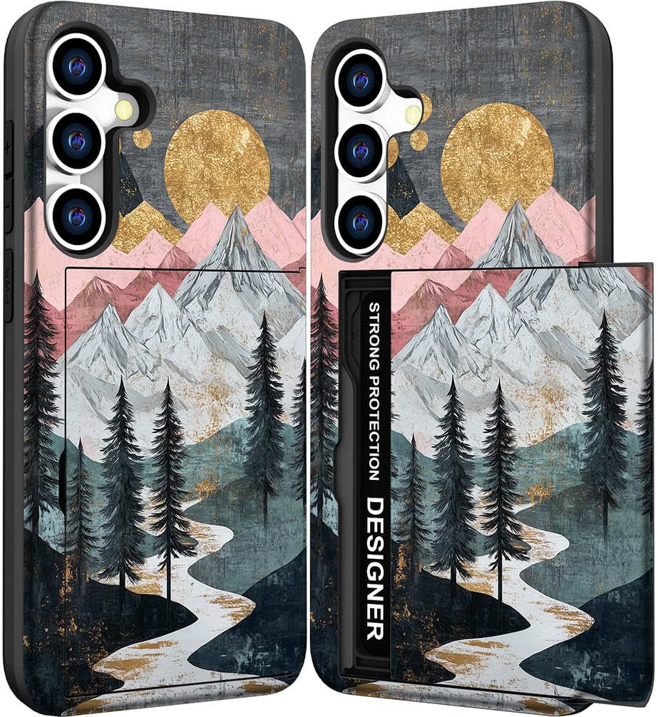 Photo 1 of DYZTUNOCA Compatible with Samsung Galaxy S24 / S25 Case Wallet Cute for Women with Design,Rugged Credit Card Holder Slot Protective Phone Skin Cases - Blue Snow Mountain Landscape