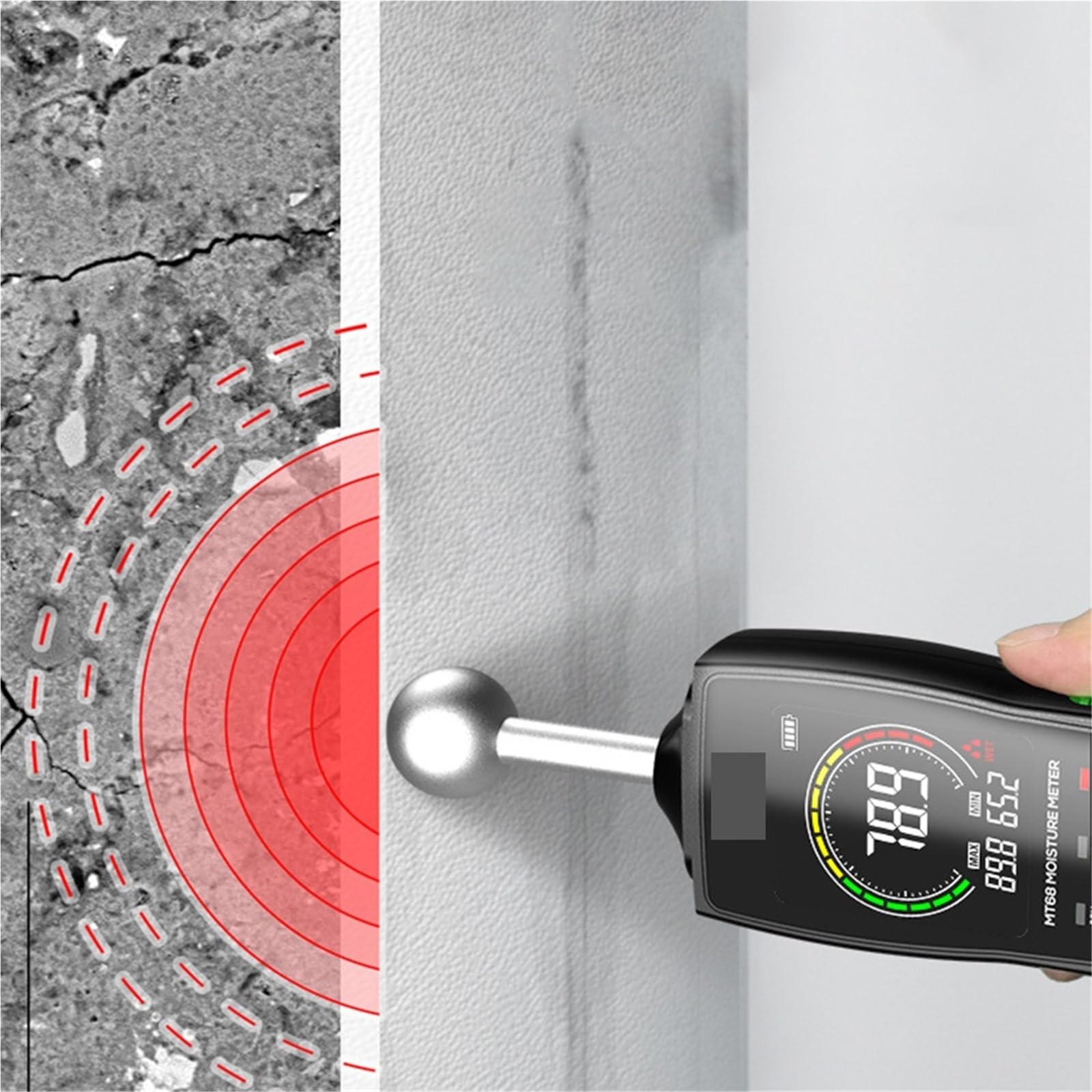 Misuratore di umidità, Misuratore Di Umidità Rilevatore Digitale Senza Puntale Profondità 5-40mm Non Invasivo Per Pareti Pannelli Legna Da Ardere Cartongesso E Cemento,per carta da legna