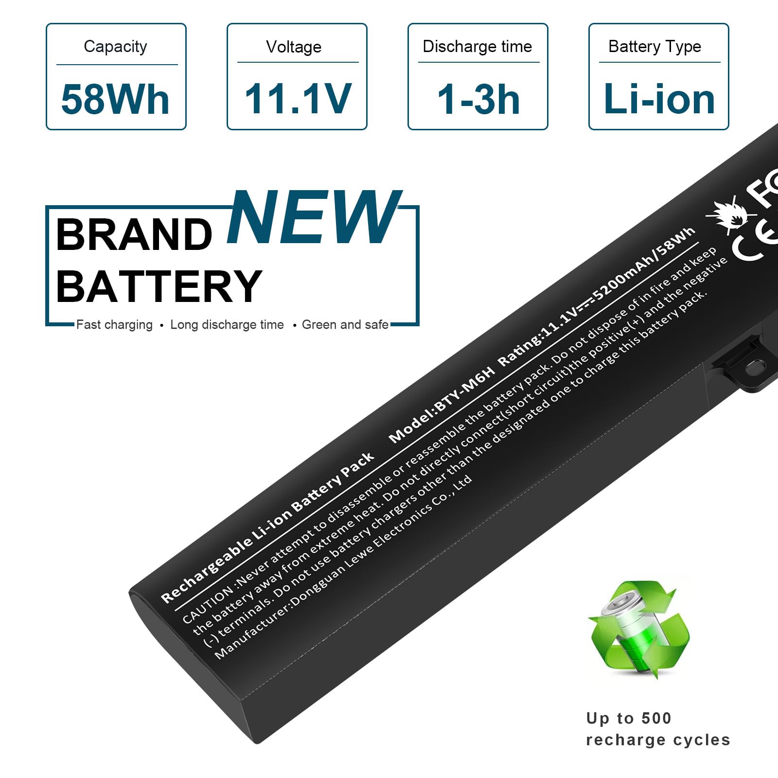 ASUNCELL 11.1V/5200mAh BTY-M6H Batería para portátil MSI GE62 GE62VR GE62MVR GE63 GE72 GE72VR GE72MVR GP62VR GP62MVR GP72 GP72VR BTY-M6H 3ICR19/65-2 3ICR19/66-2 MS-16J1 MS-16J2