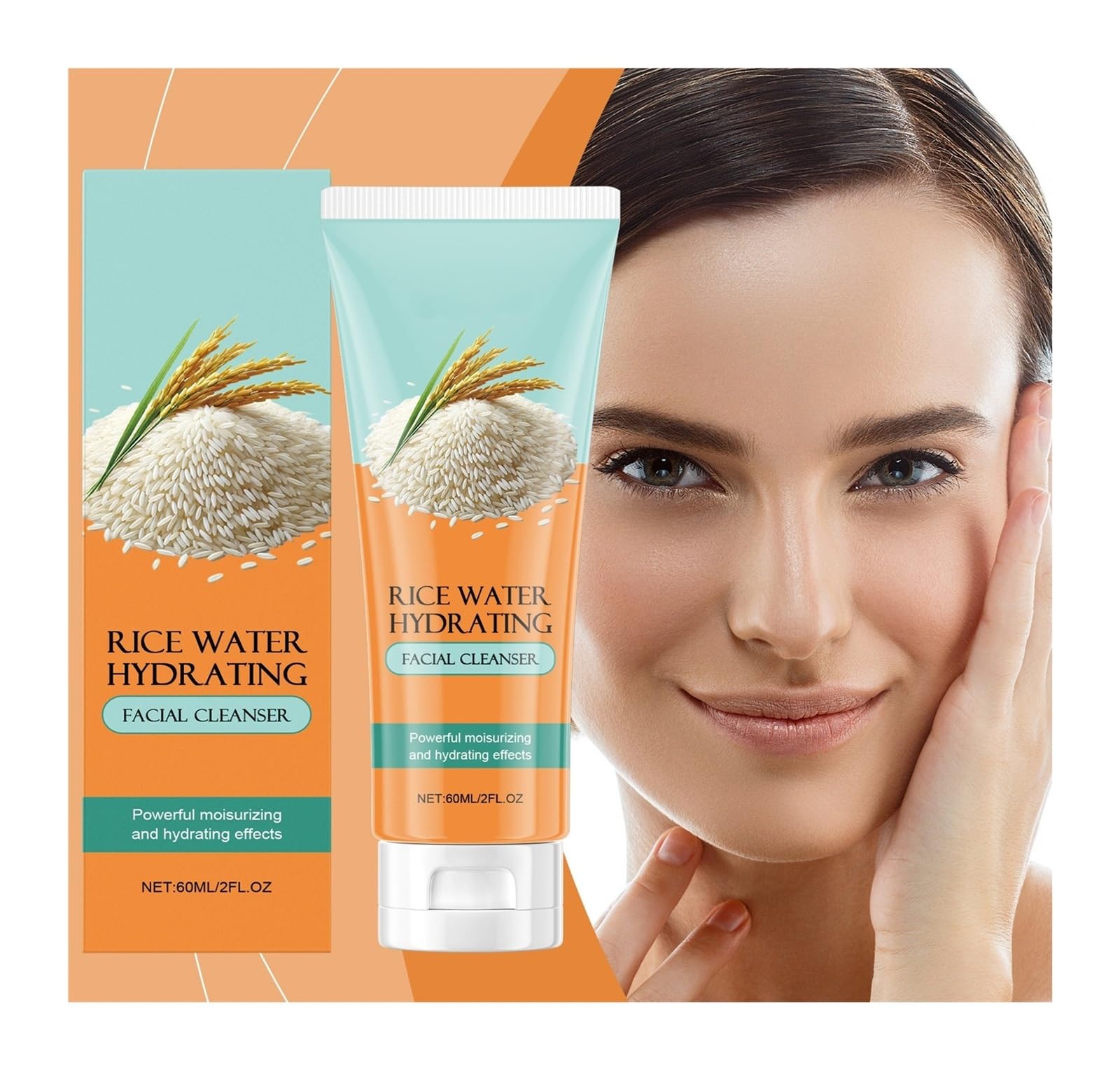 Limpiador facial de arroz de 60 ml, limpia suavemente el rostro, hidrata y calma(2pcs)