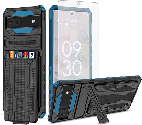 Asuwish Funda de teléfono para Google Pixel 6A 5G 2022 con cubierta protectora de pantalla de vidrio templado y soporte delgado para tarjeta de