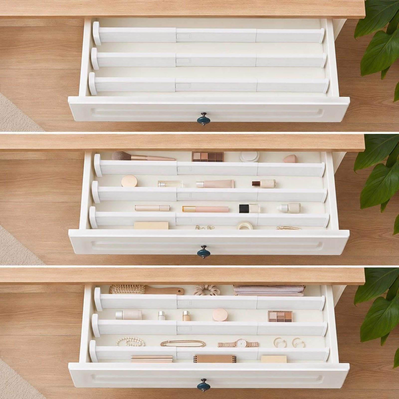 8 Pezzi Divisori per Cassetti Separatori Espandibili Regolabili in Robusto Senza Deformazioni per Organizzazione Versatile Adatti a Hotel Dormitori, Bianco