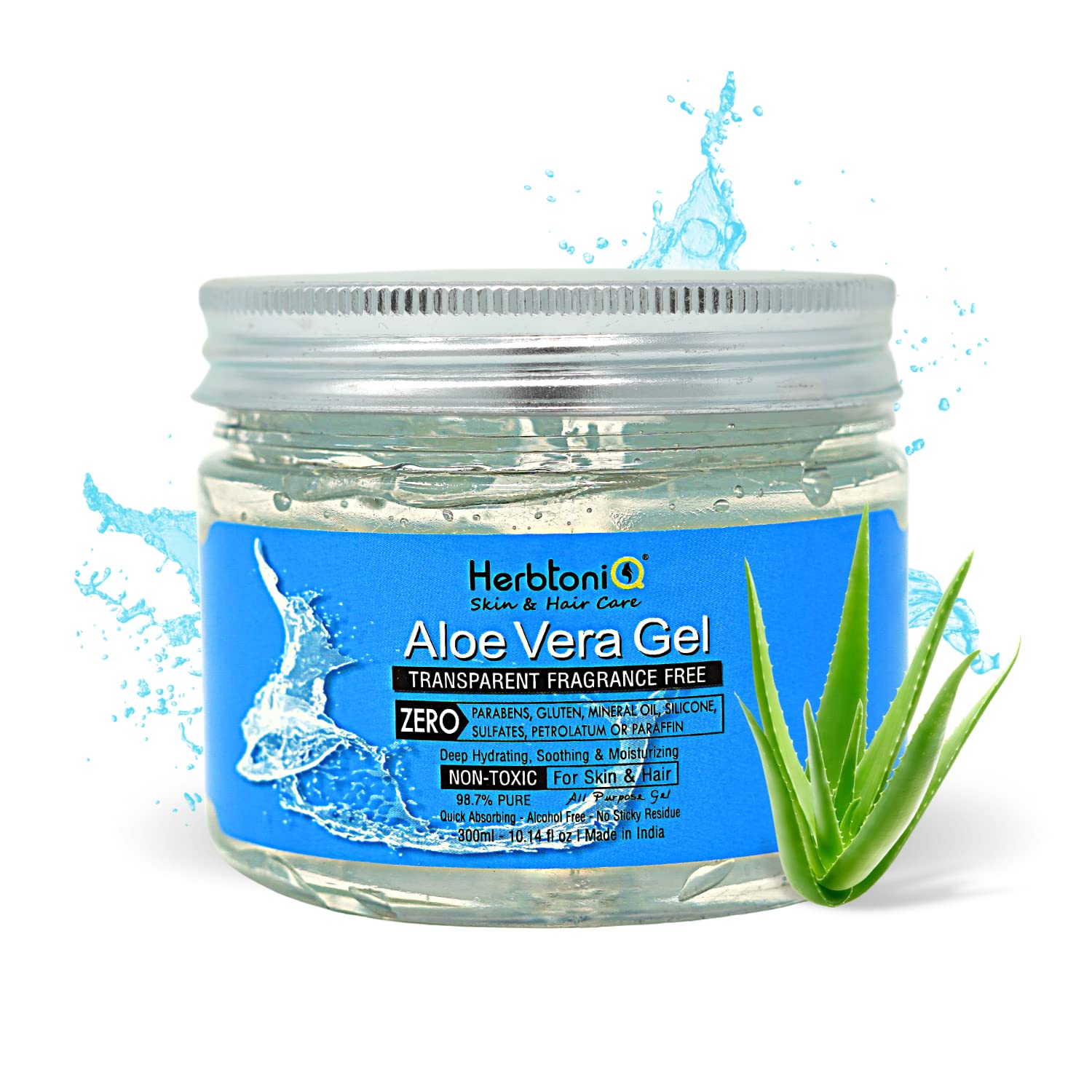 Pure Aloe Vera Gel for Face, Skin and Hair - Aloevera Gel For Glowing Skin - for All Skin Types Natural Emollients Paraben Free - Sunburn Relief, Acne, Scars (Deep Hydrating, Soothing & Moisturizing) - Multi purpose Non-Toxic Gel - For Men and Women - 300ml