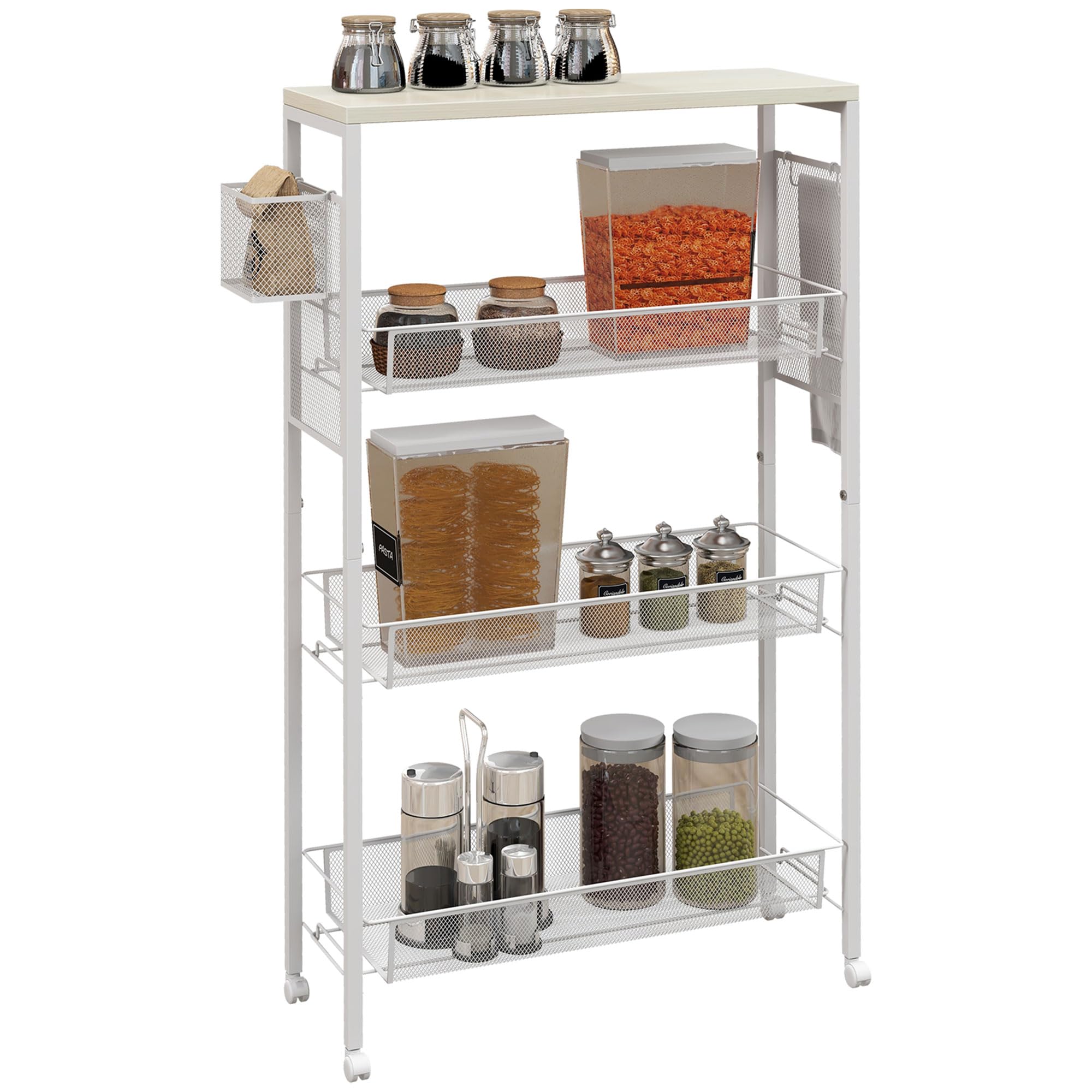 HOMCOM 3-Tier Kitchen Trolley Cart on Wheels - White