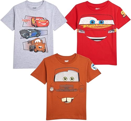 Disney Pixar Cars Tow Mater Lightning McQueen - Paquete de 3 camisetas para bebés y niños grandes