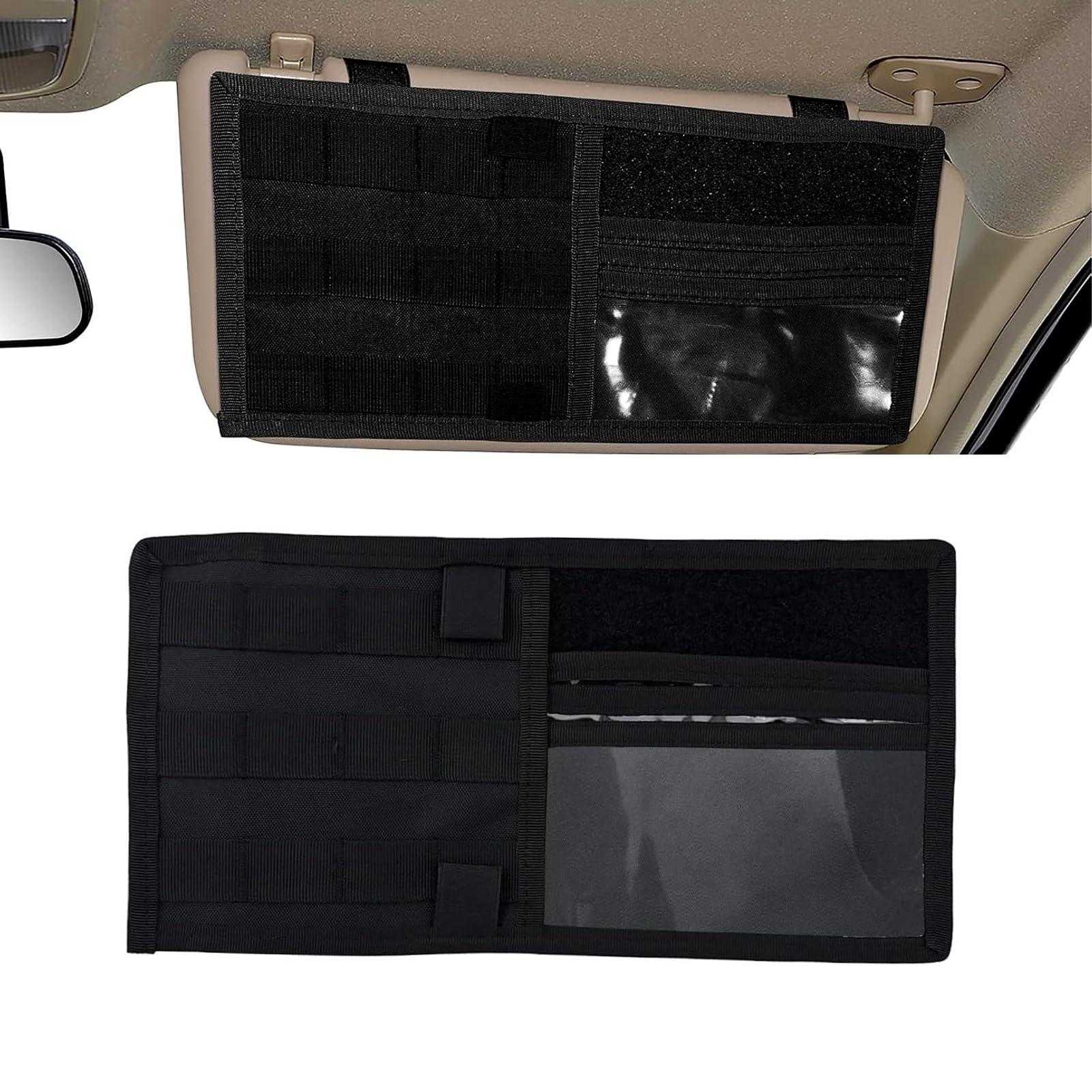 Visor Panel Organizer Vehicle Visor Storage Holder Pouch with Velcro Strap for Pen Card Sunglass Sunshade Accessories for