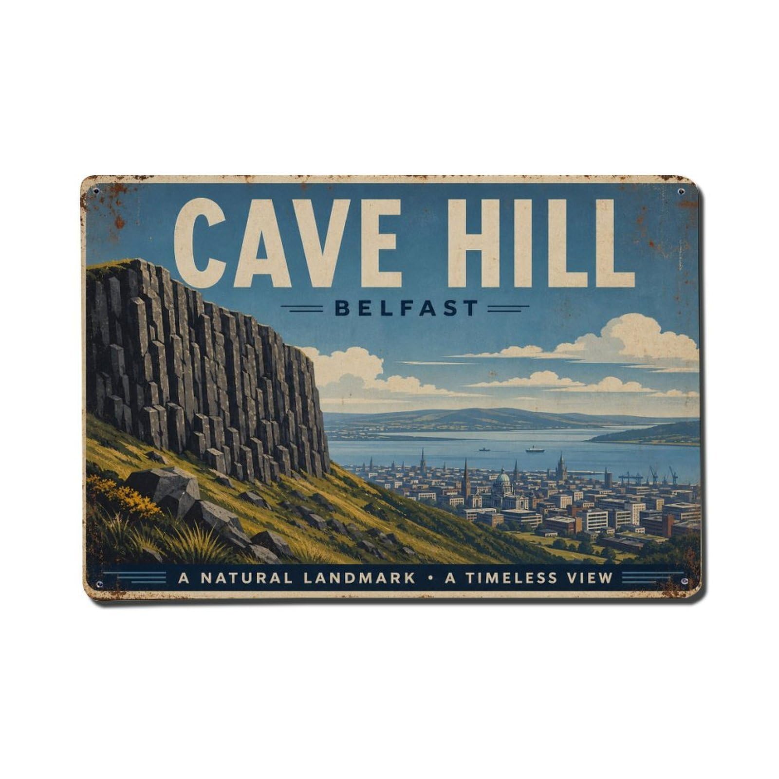 Fyrn Style Metal Tin Sign Vintage Travel Cave Hill Belfast Overlook Scenic View