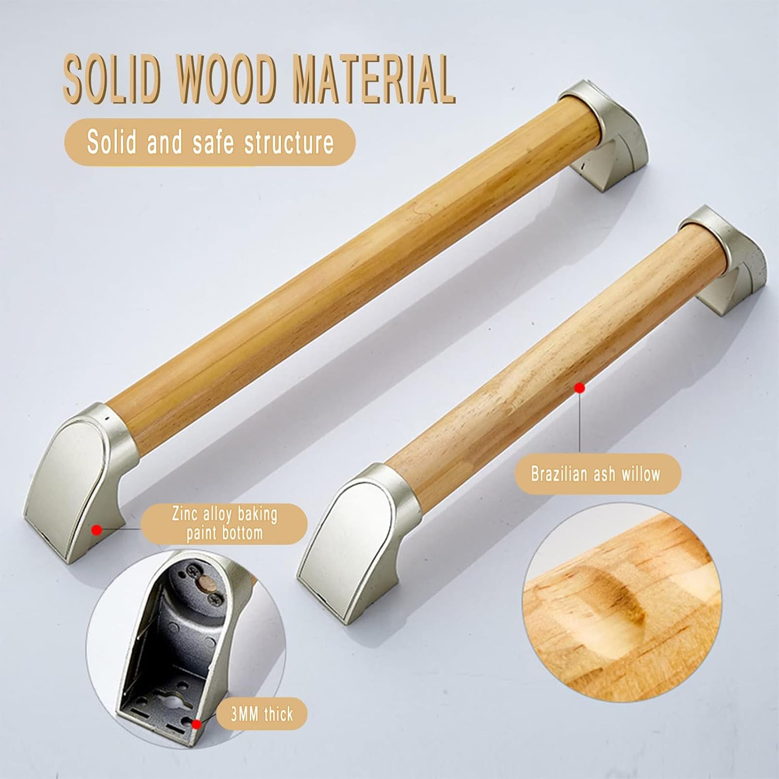 Barra di sostegno in legno per il bagno, antiscivolo, per anziani e disabili, impermeabile, per docce, scale e corridoi, 30 cm
