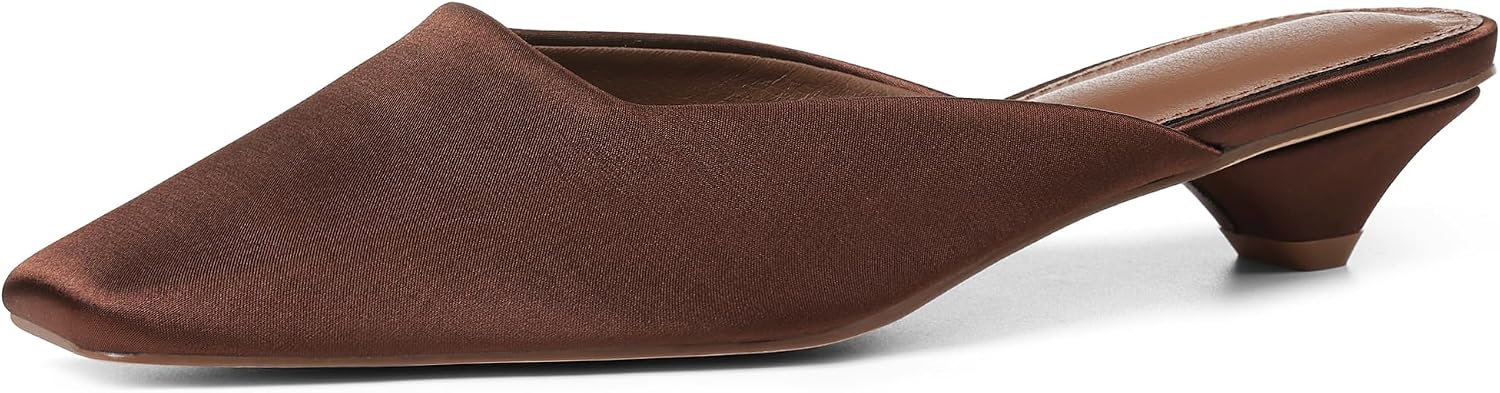 heelchic Satin Kitten Heel Mules for Women Closed Toe Slip On Dress Shoes