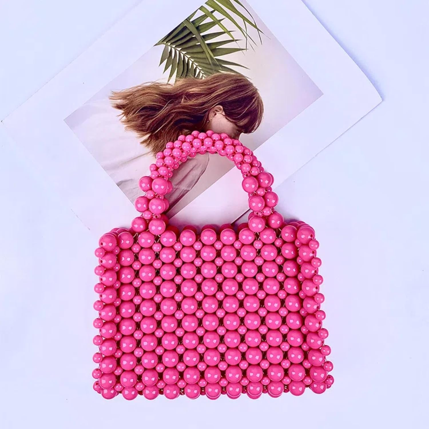 Pearl Bag, Acrylic Beaded Handmade Women’s Bag, Pearl Clutch Purse Handheld Small Square Handbag for Women Party - Image 2