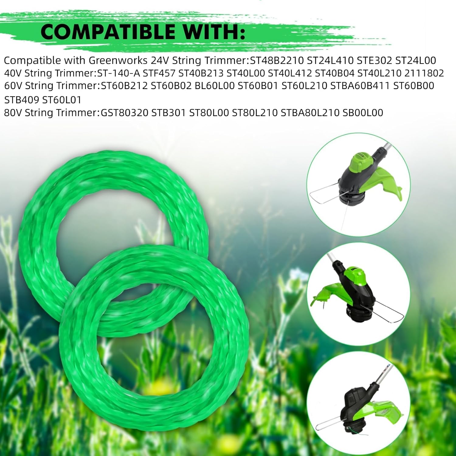 16PK 0.080" Pre-Cut Twisted Trimmer Line Compatible with Greenworks 24V 40V 60V 80V ST-140-A ST60L01 ST60B212 ST60B02 BL60L00 ST60B01 ST60L210 STBA60B411 STB409 GST80320 String Trimmer
